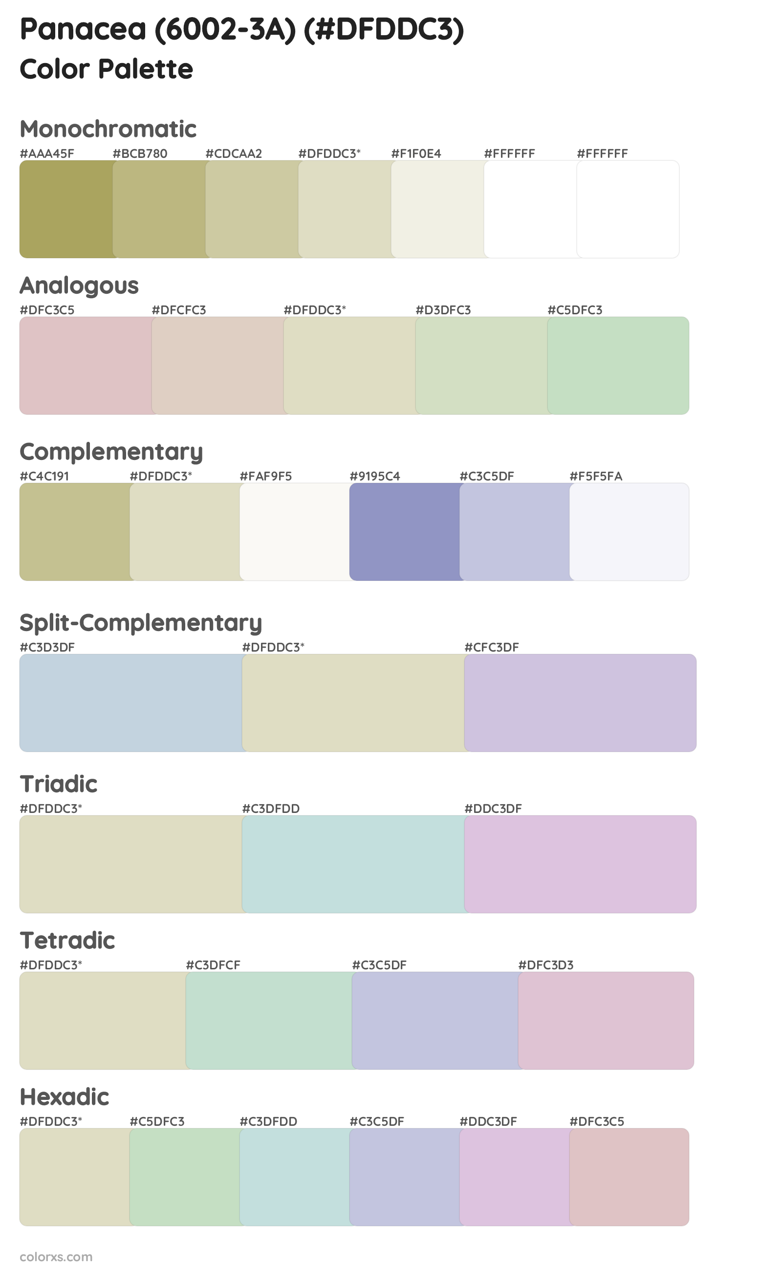 Panacea (6002-3A) Color Scheme Palettes