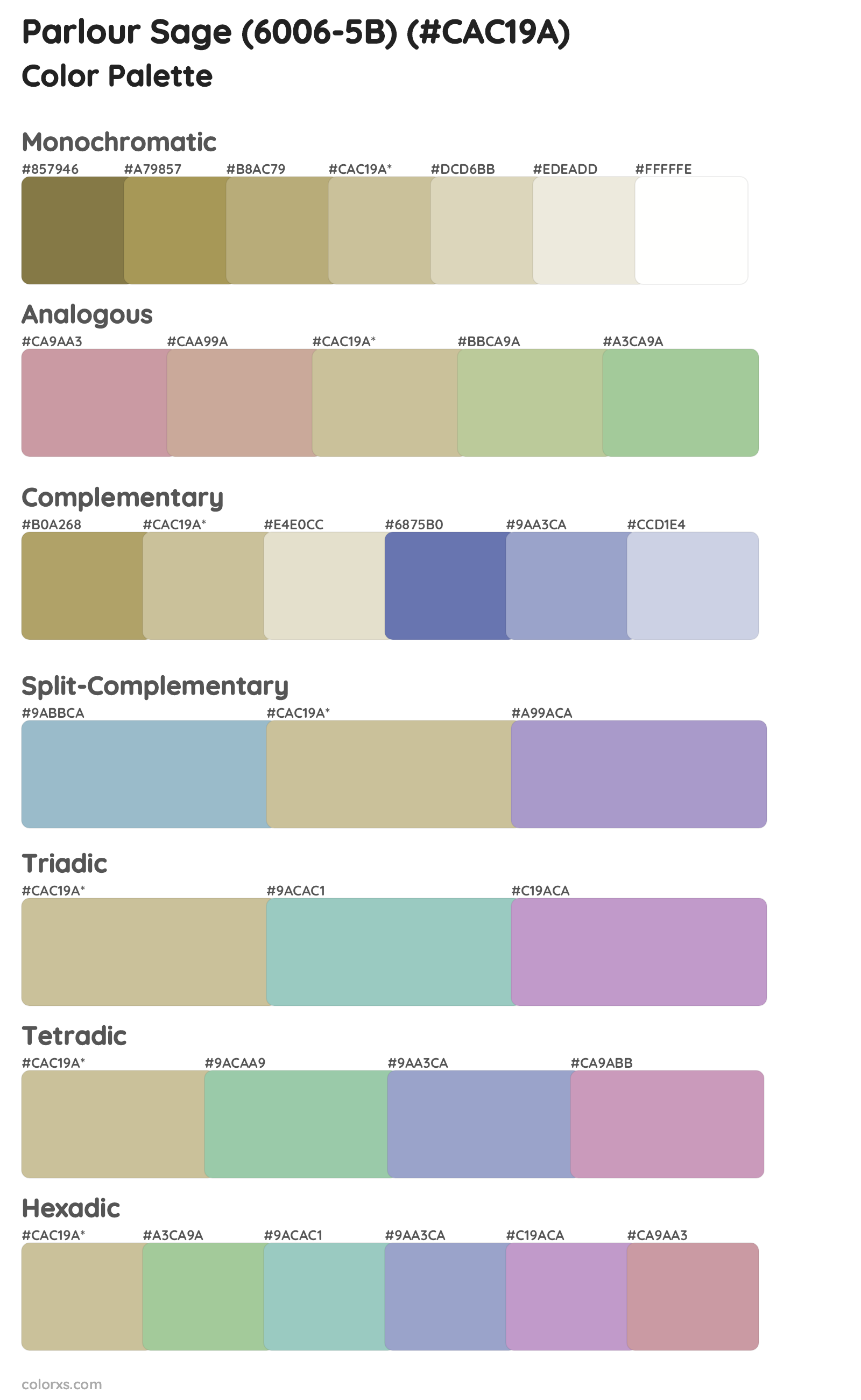 Parlour Sage (6006-5B) Color Scheme Palettes