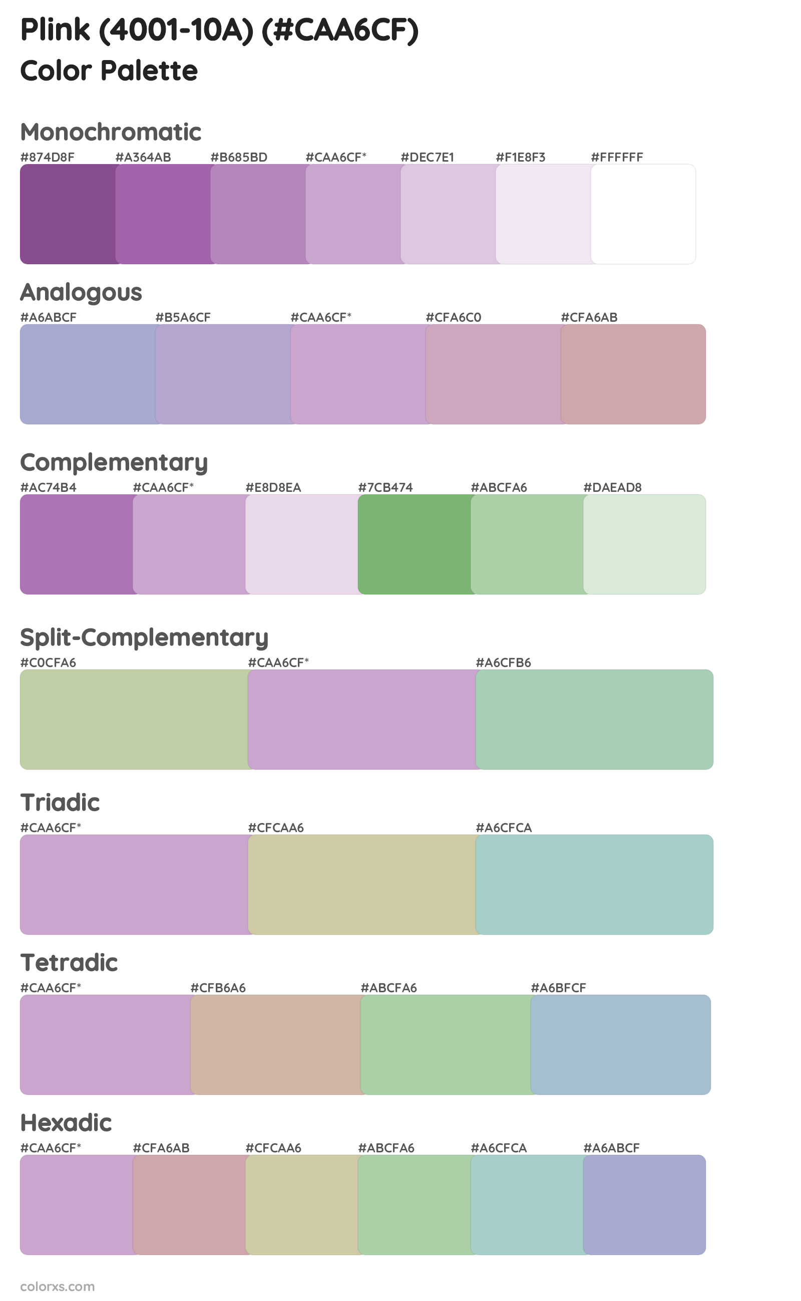 Plink (4001-10A) Color Scheme Palettes