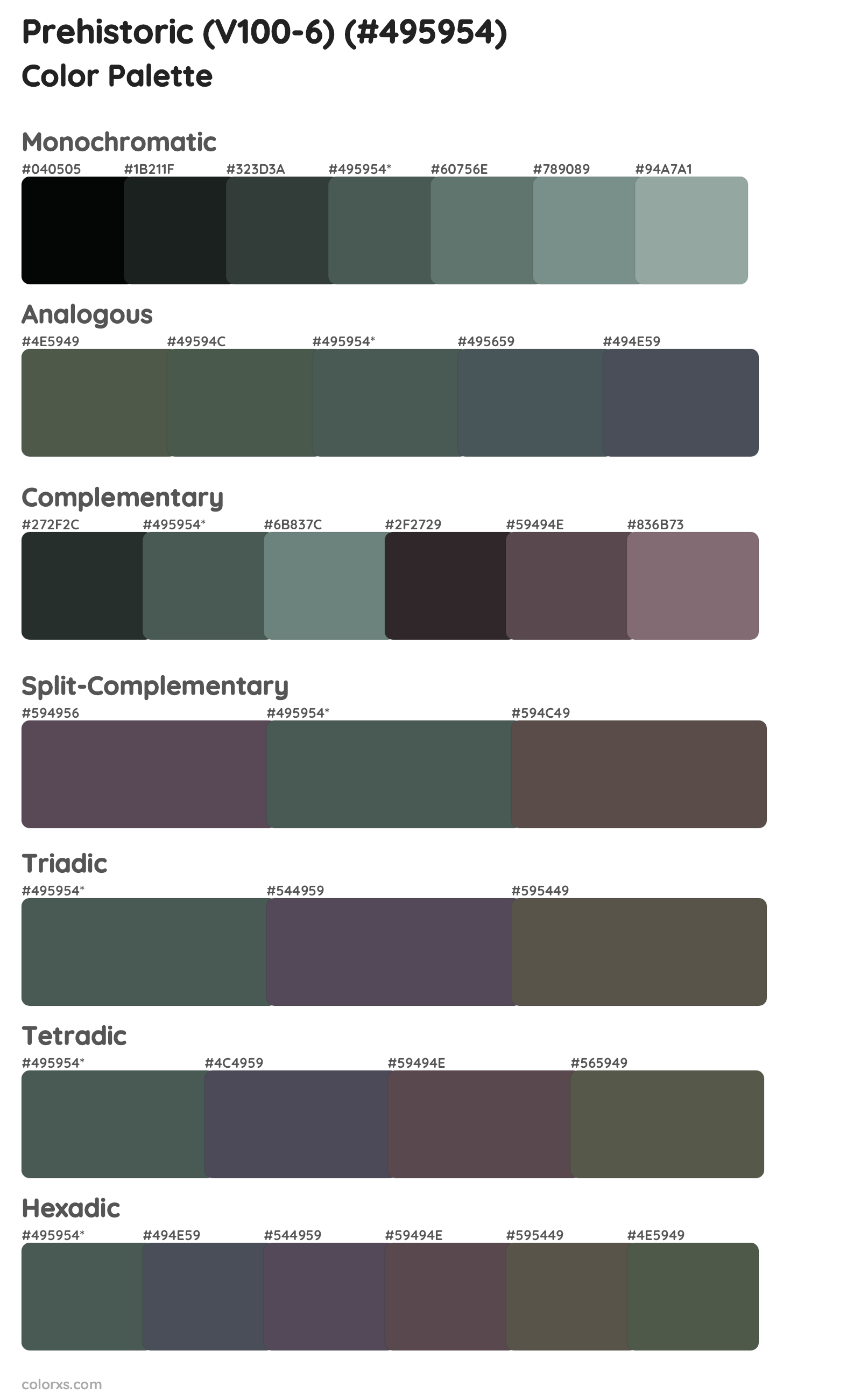 Prehistoric (V100-6) Color Scheme Palettes