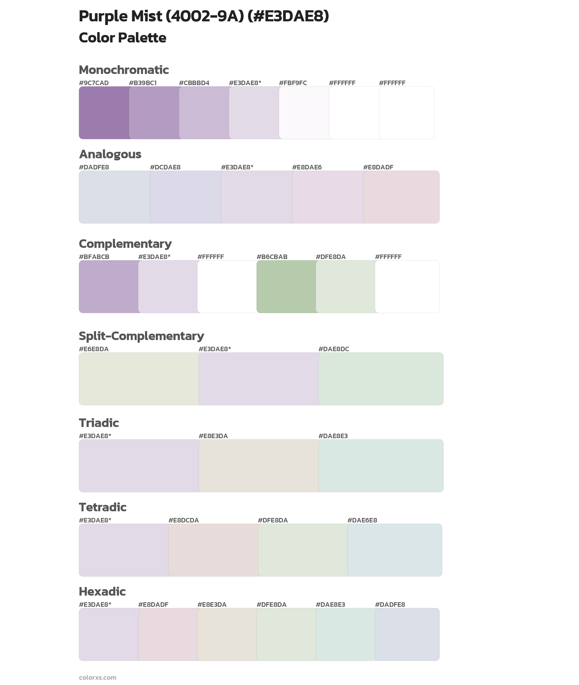 Purple Mist (4002-9A) Color Scheme Palettes