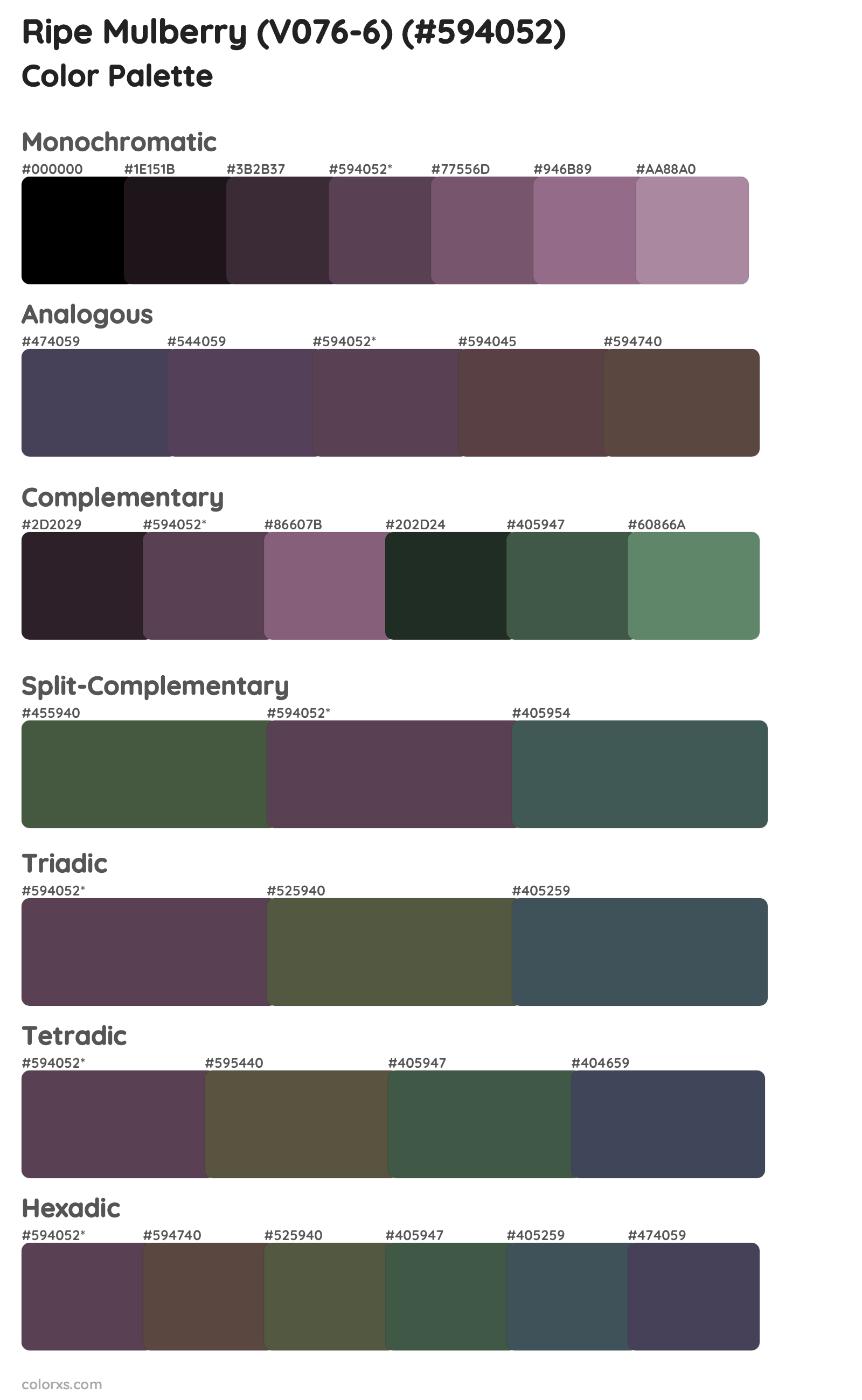 Ripe Mulberry (V076-6) Color Scheme Palettes