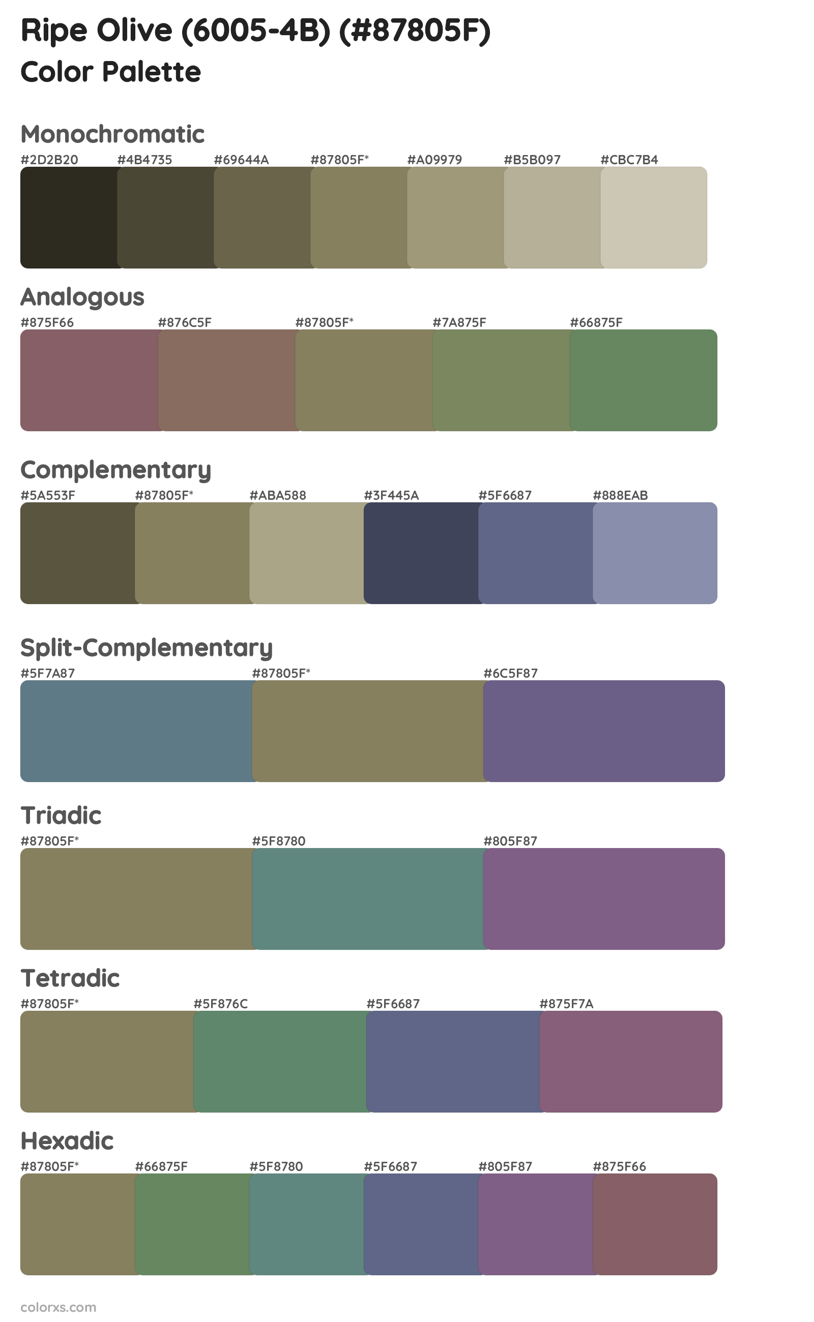 Ripe Olive (6005-4B) Color Scheme Palettes