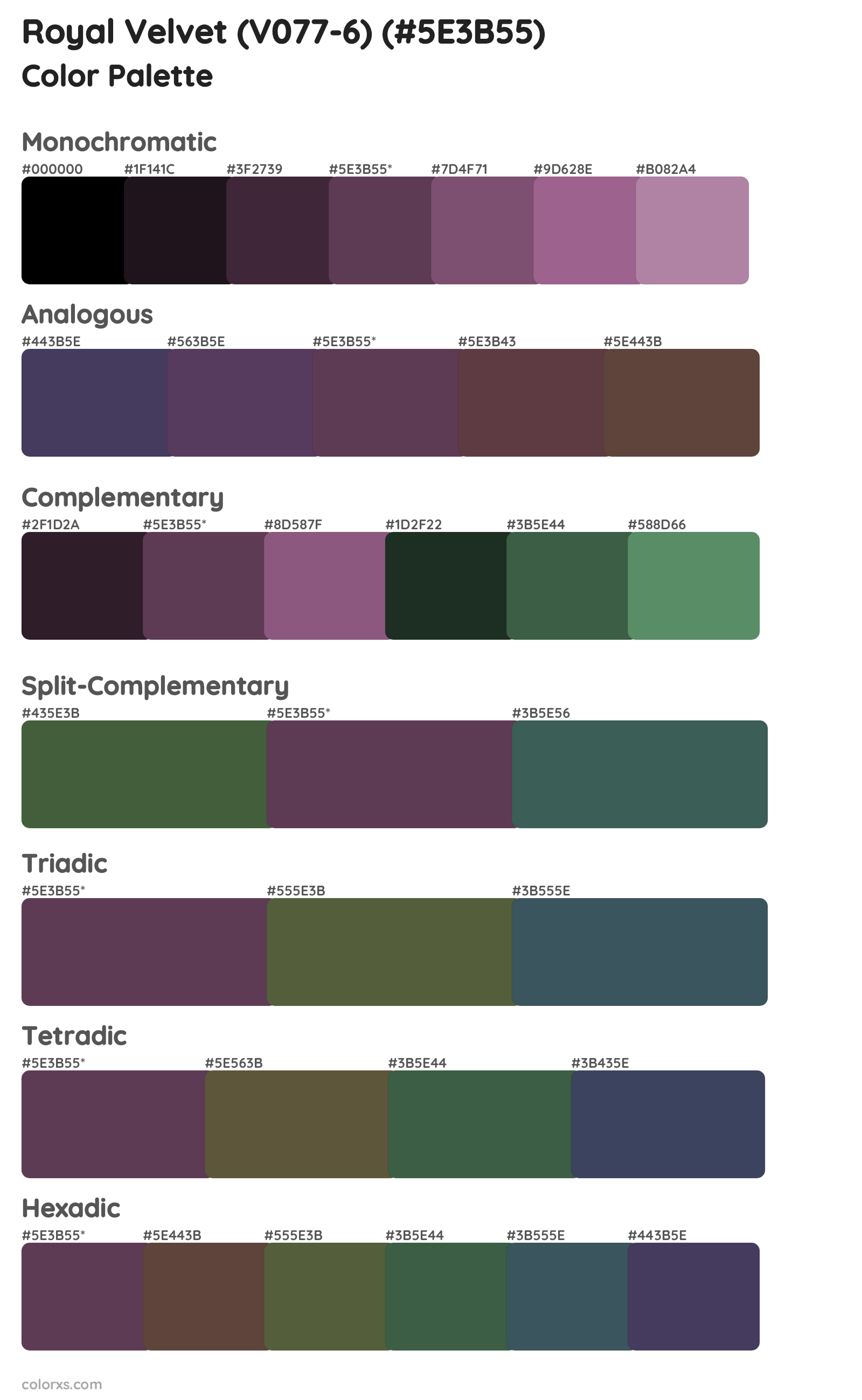 Royal Velvet (V077-6) Color Scheme Palettes