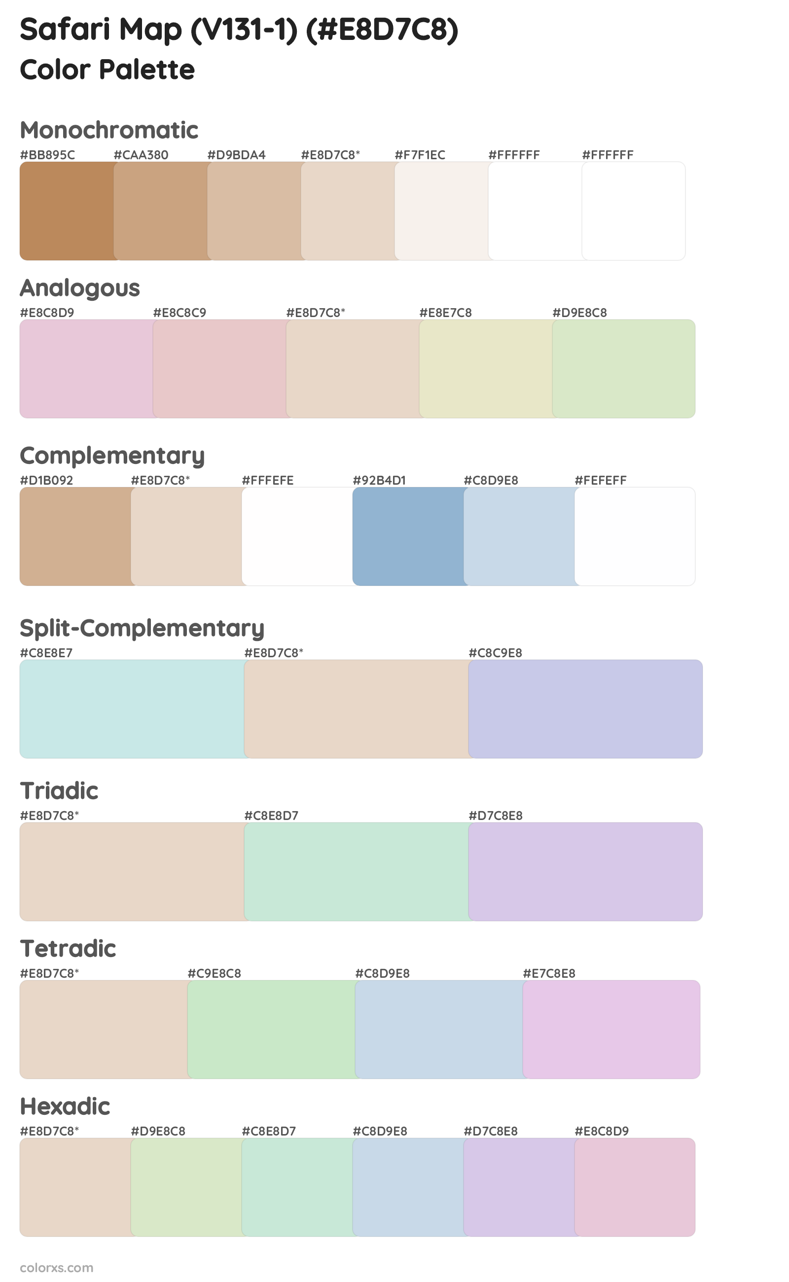 Safari Map (V131-1) Color Scheme Palettes