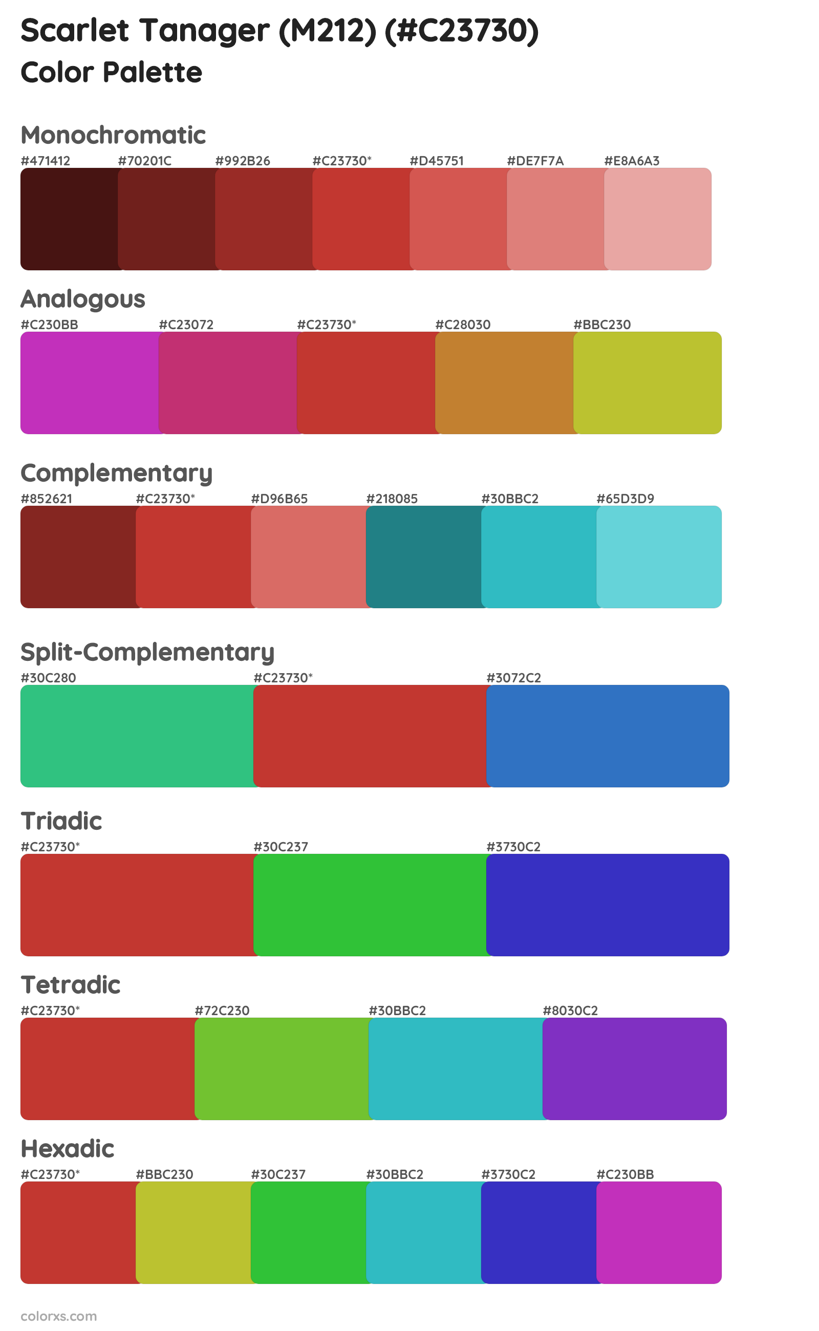 Scarlet Tanager (M212) Color Scheme Palettes
