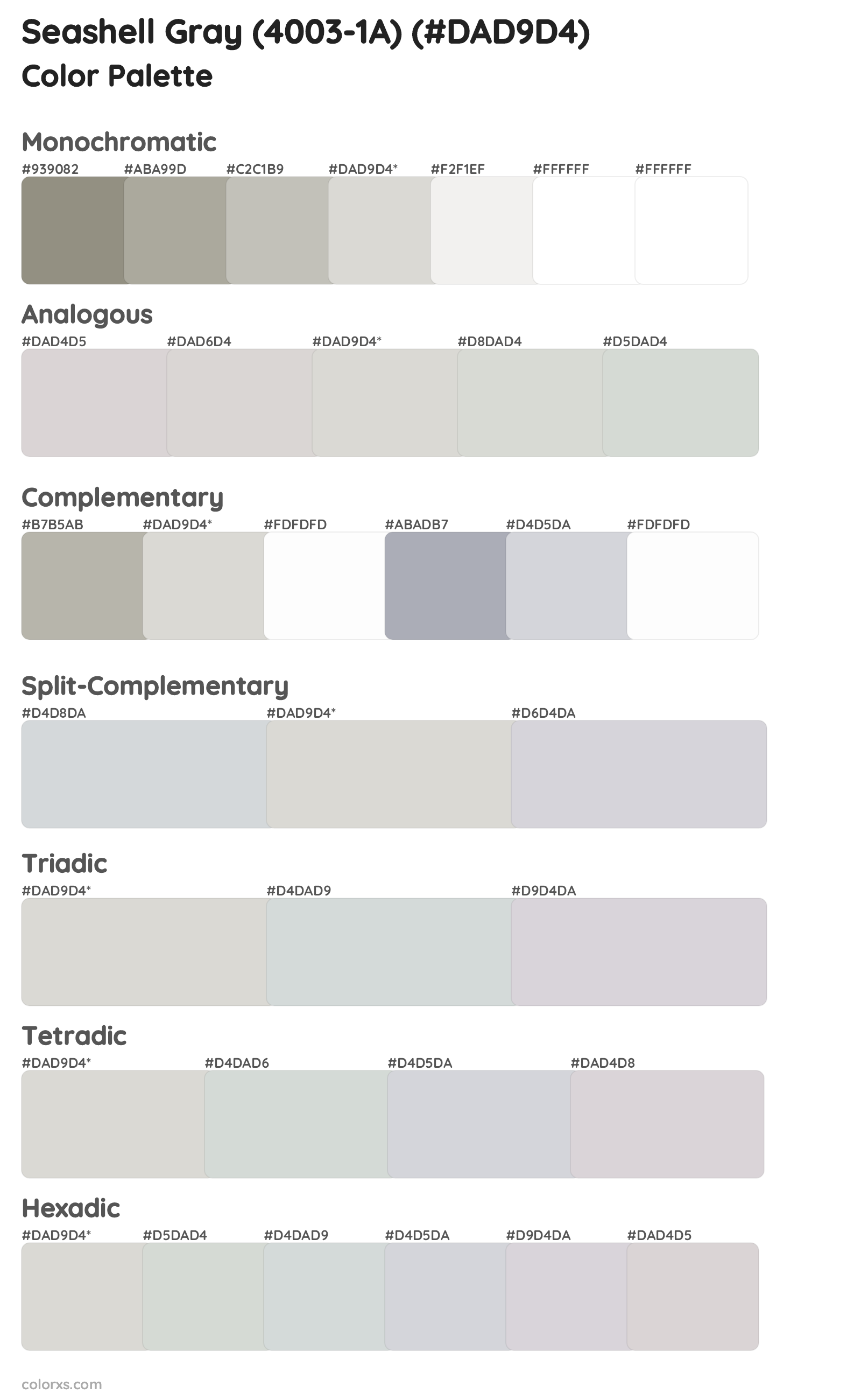 Seashell Gray (4003-1A) Color Scheme Palettes