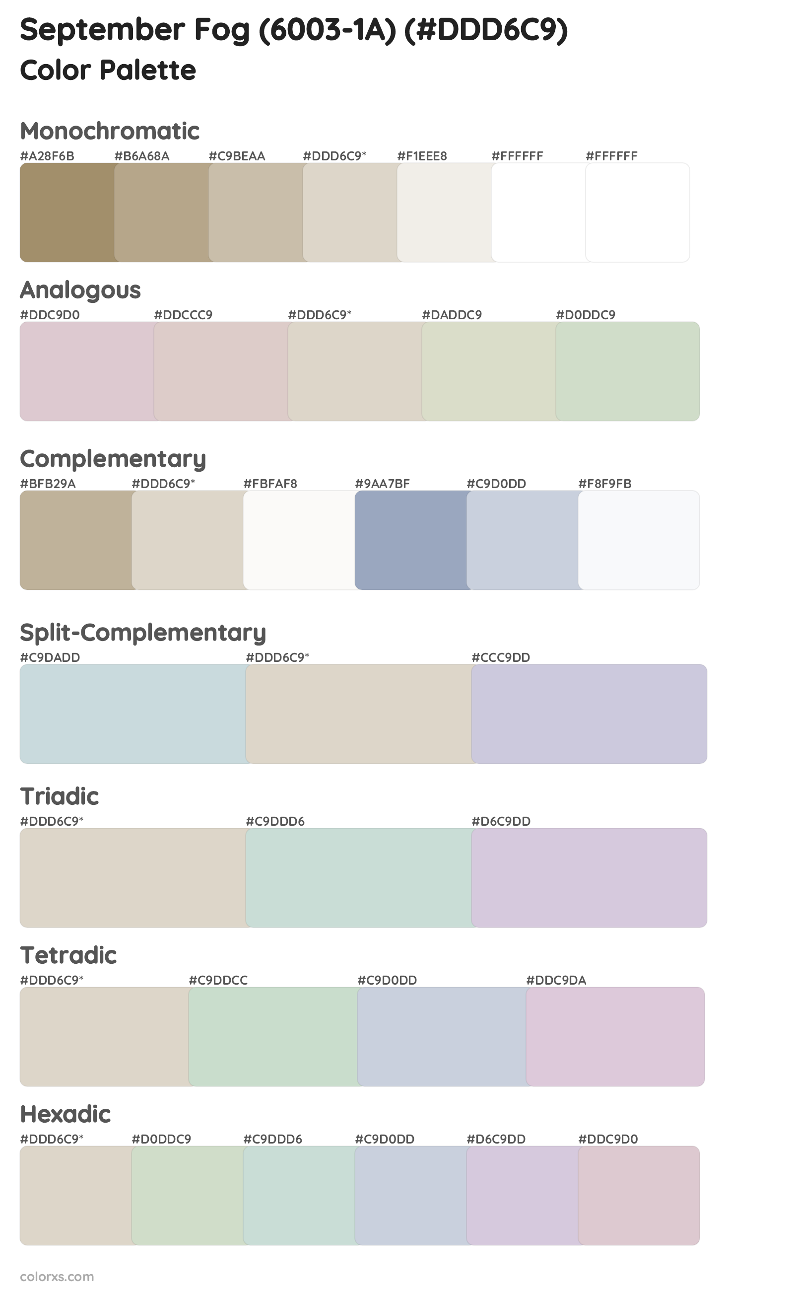 September Fog (6003-1A) Color Scheme Palettes