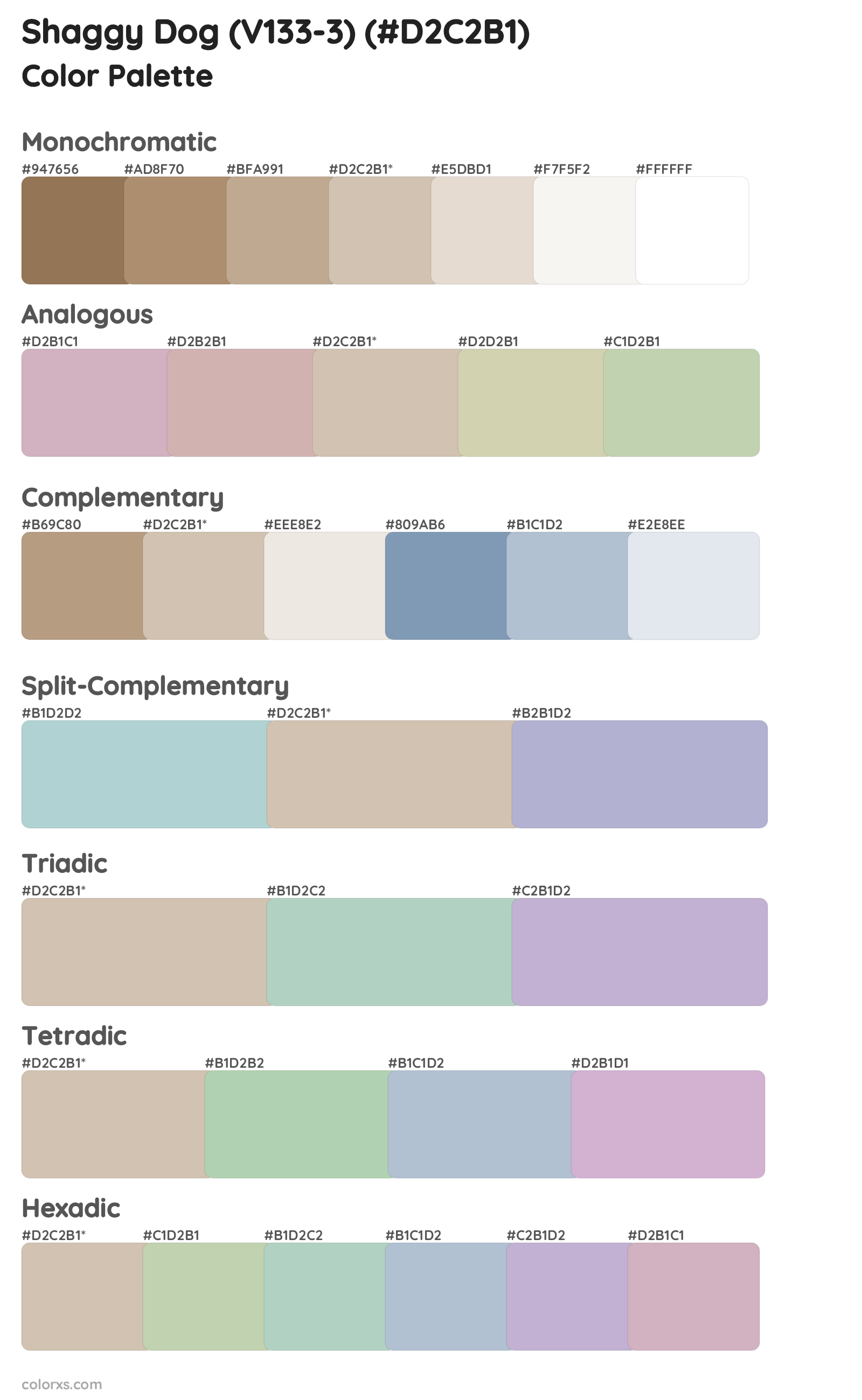Shaggy Dog (V133-3) Color Scheme Palettes