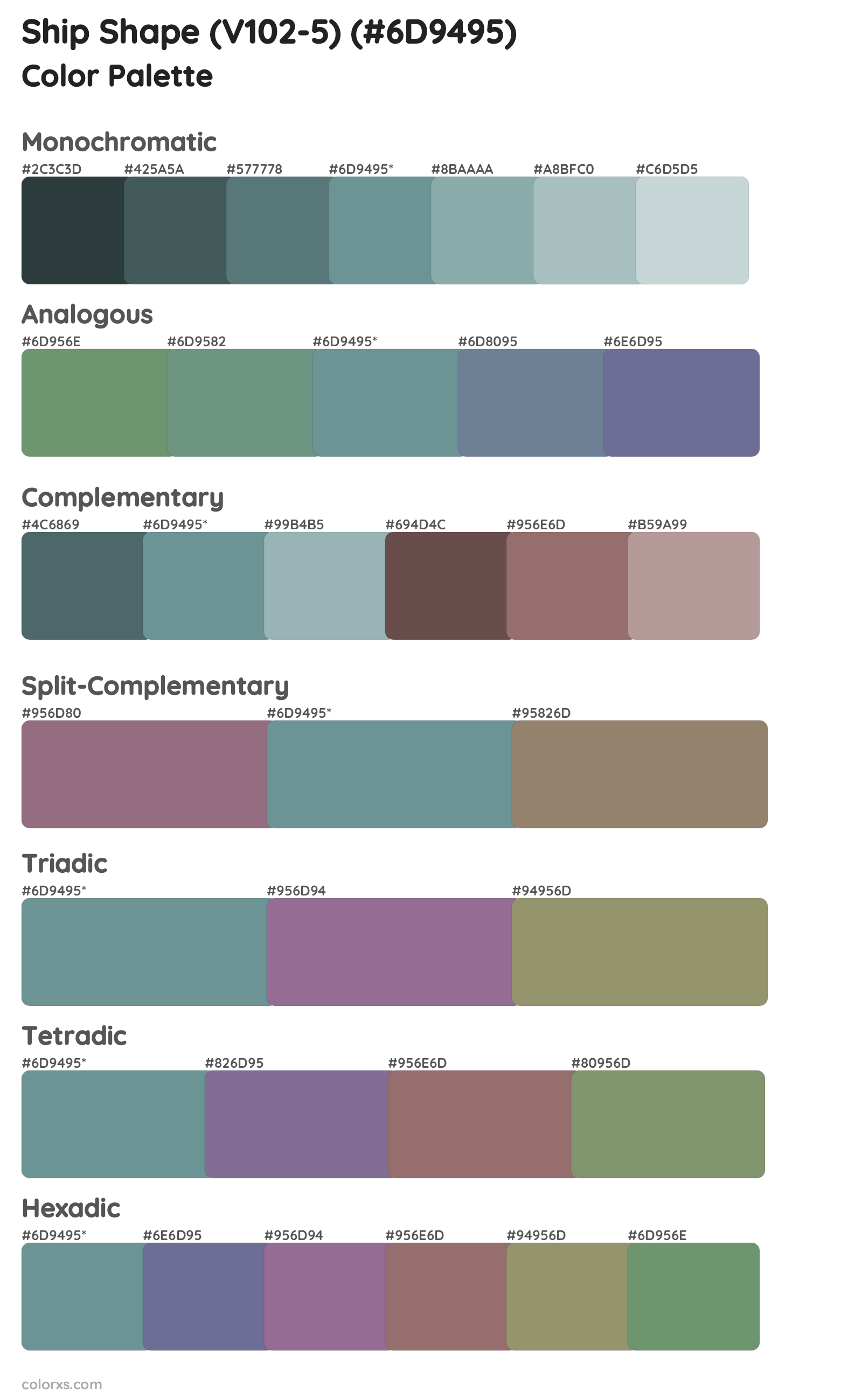 Ship Shape (V102-5) Color Scheme Palettes