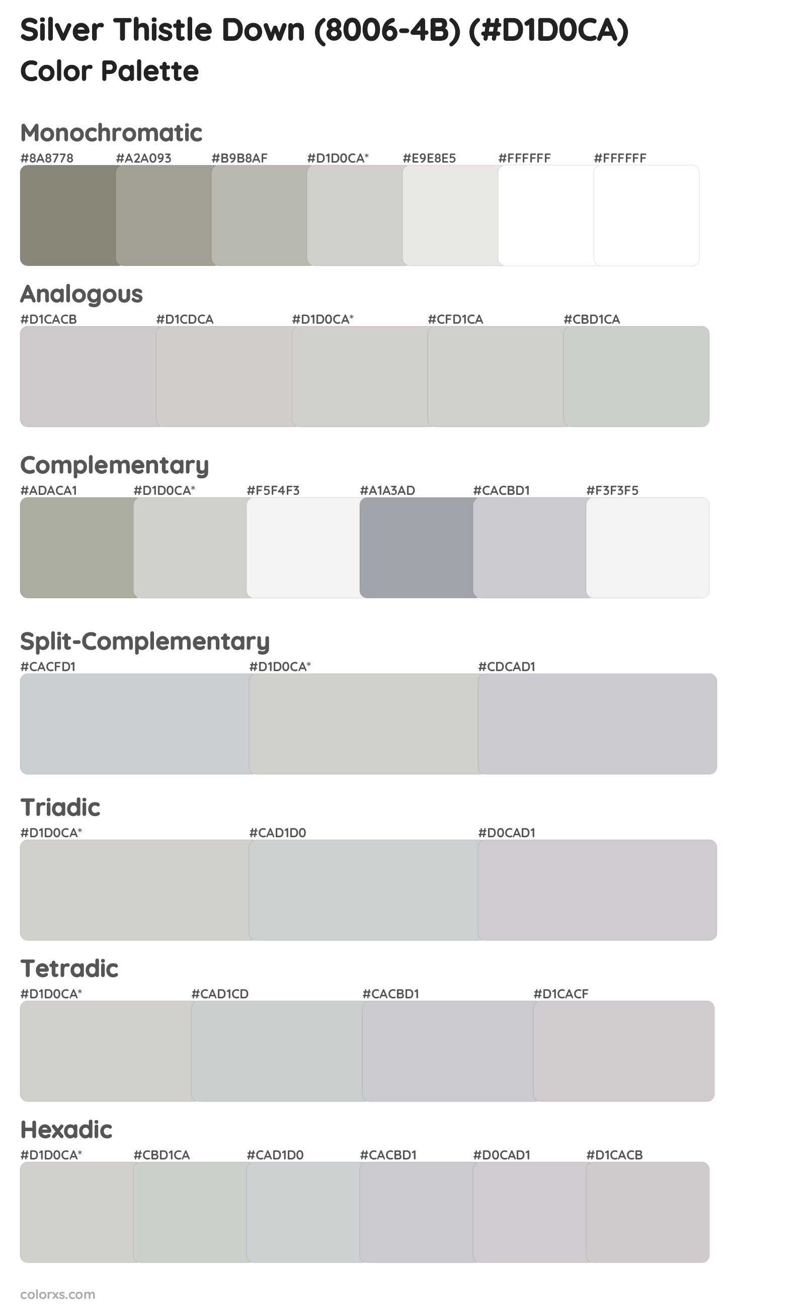 Silver Thistle Down (8006-4B) Color Scheme Palettes
