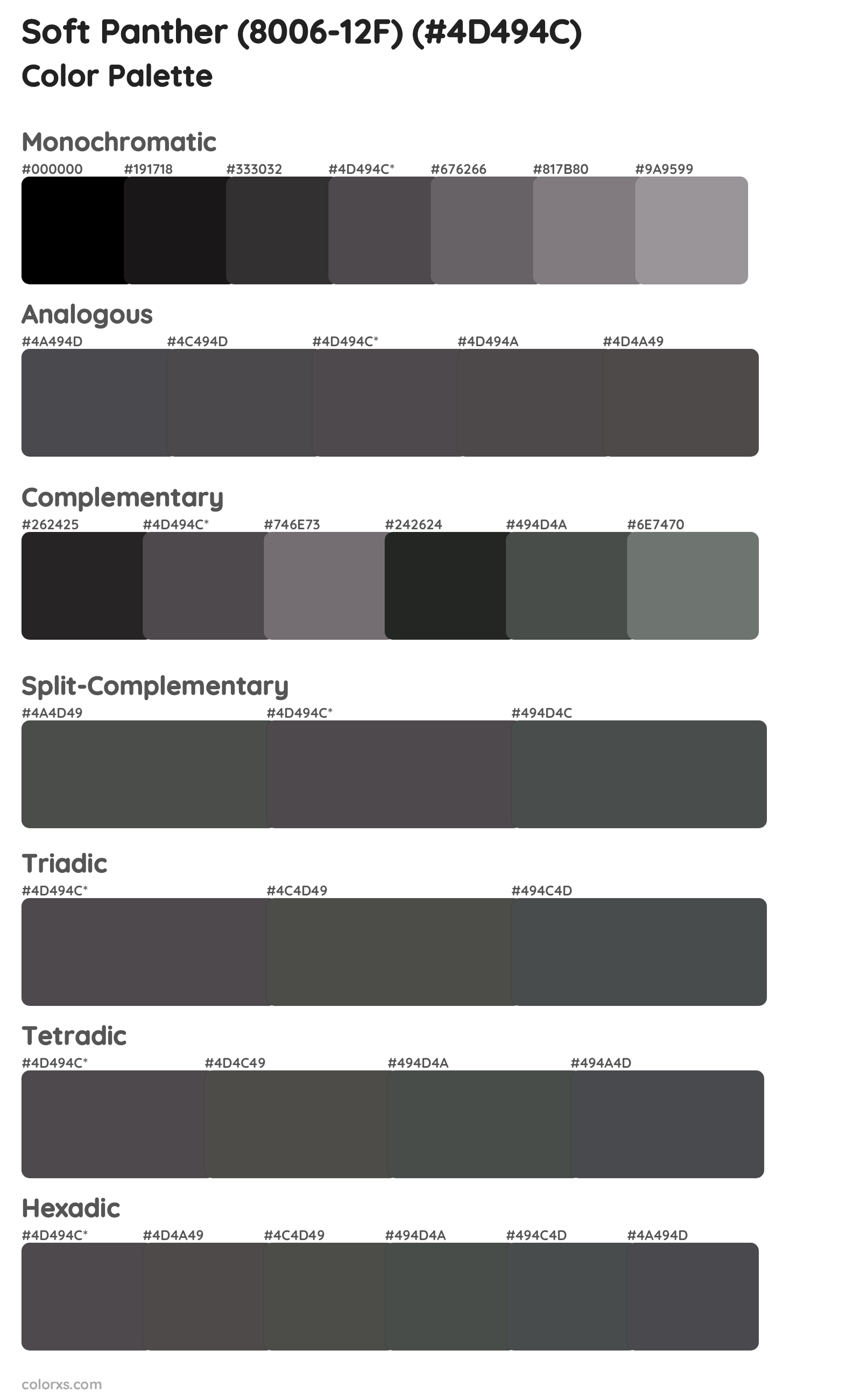 Soft Panther (8006-12F) Color Scheme Palettes