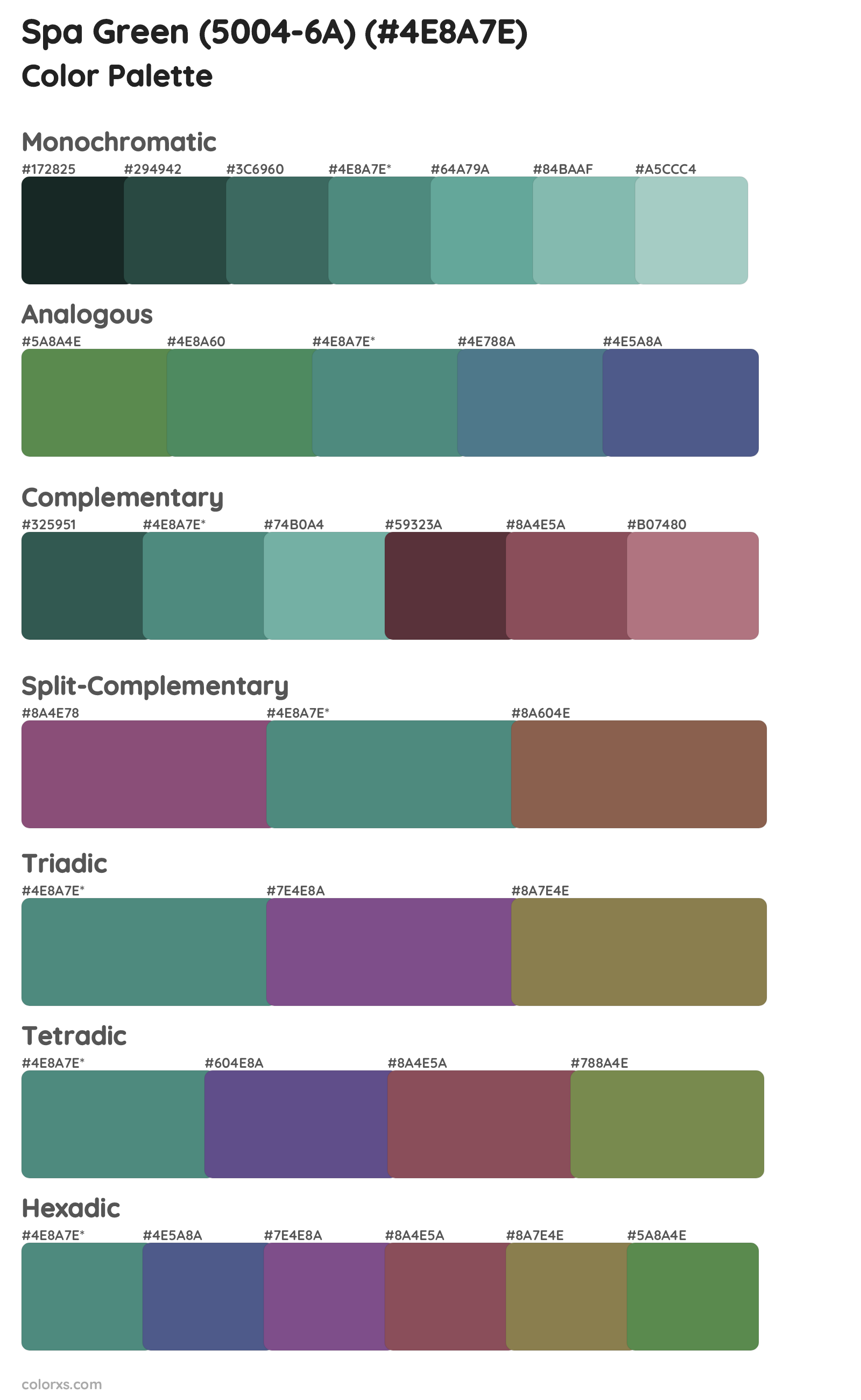Spa Green (5004-6A) Color Scheme Palettes