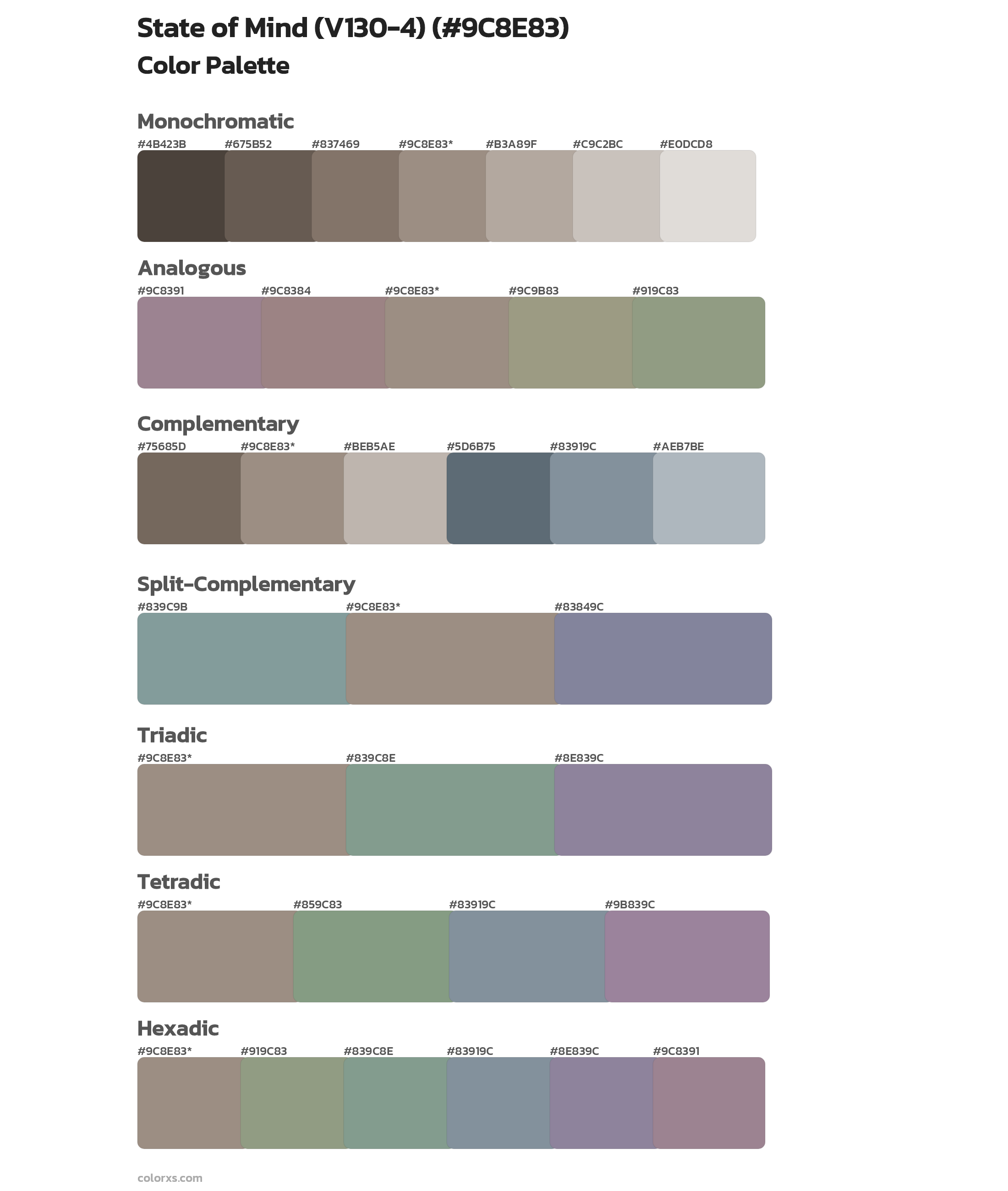 State of Mind (V130-4) Color Scheme Palettes