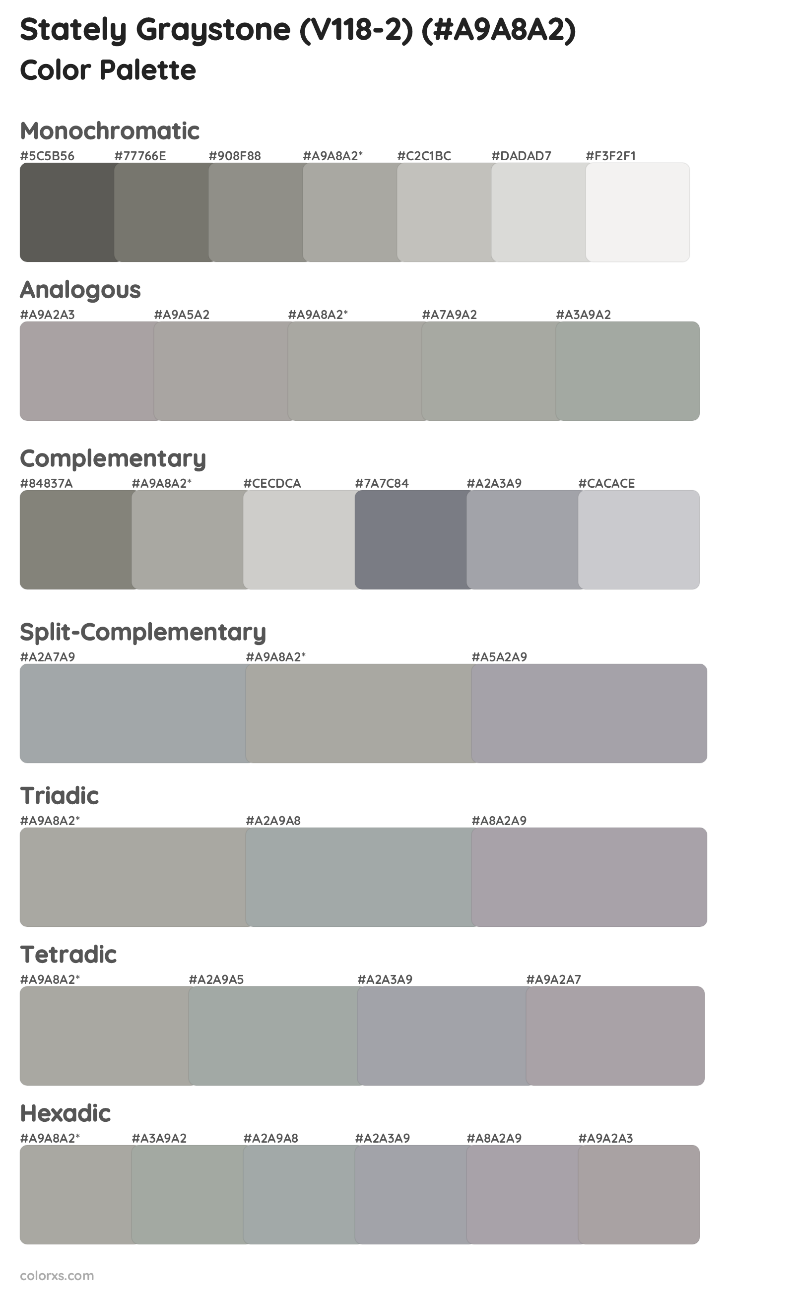 Stately Graystone (V118-2) Color Scheme Palettes
