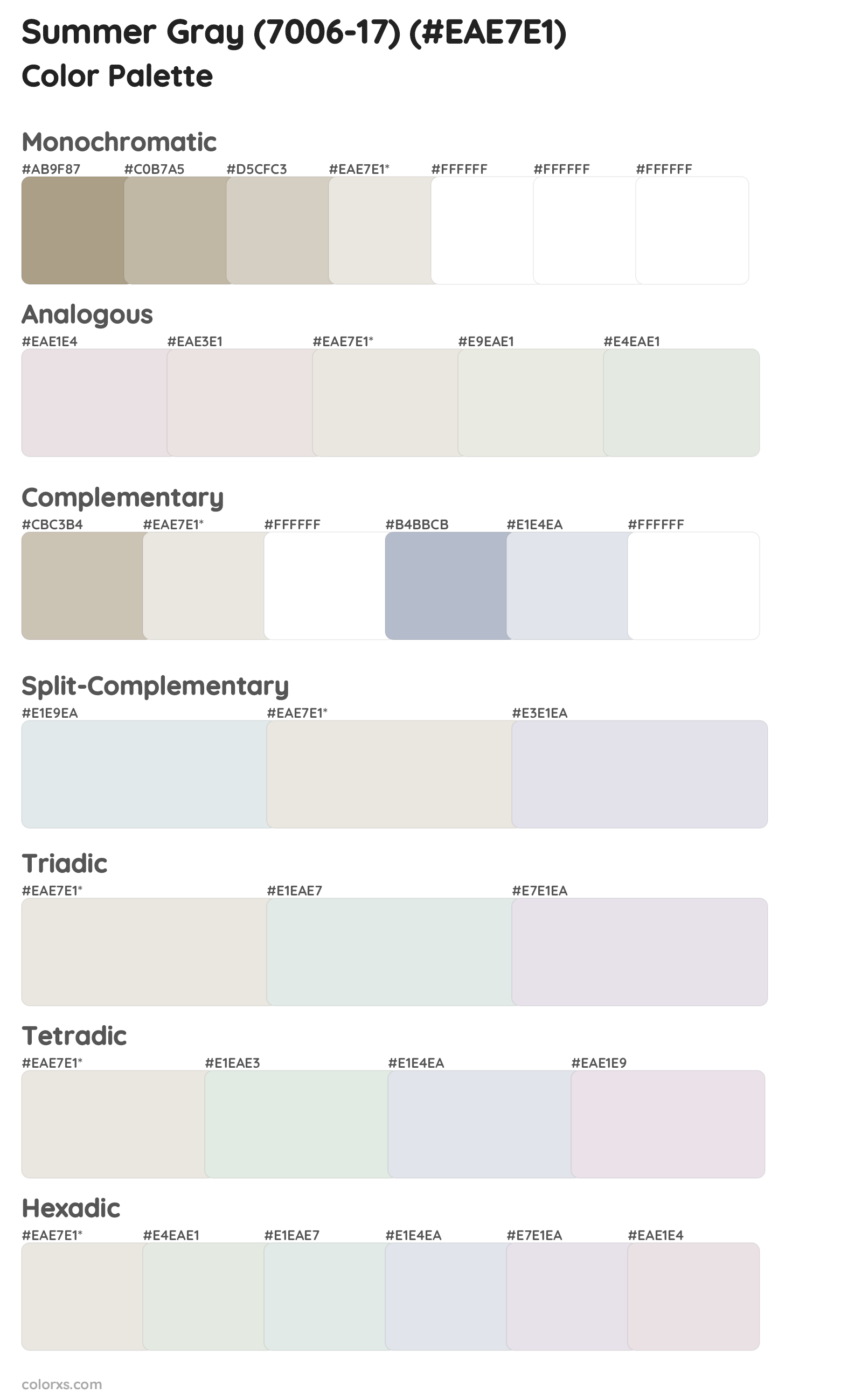Summer Gray (7006-17) Color Scheme Palettes