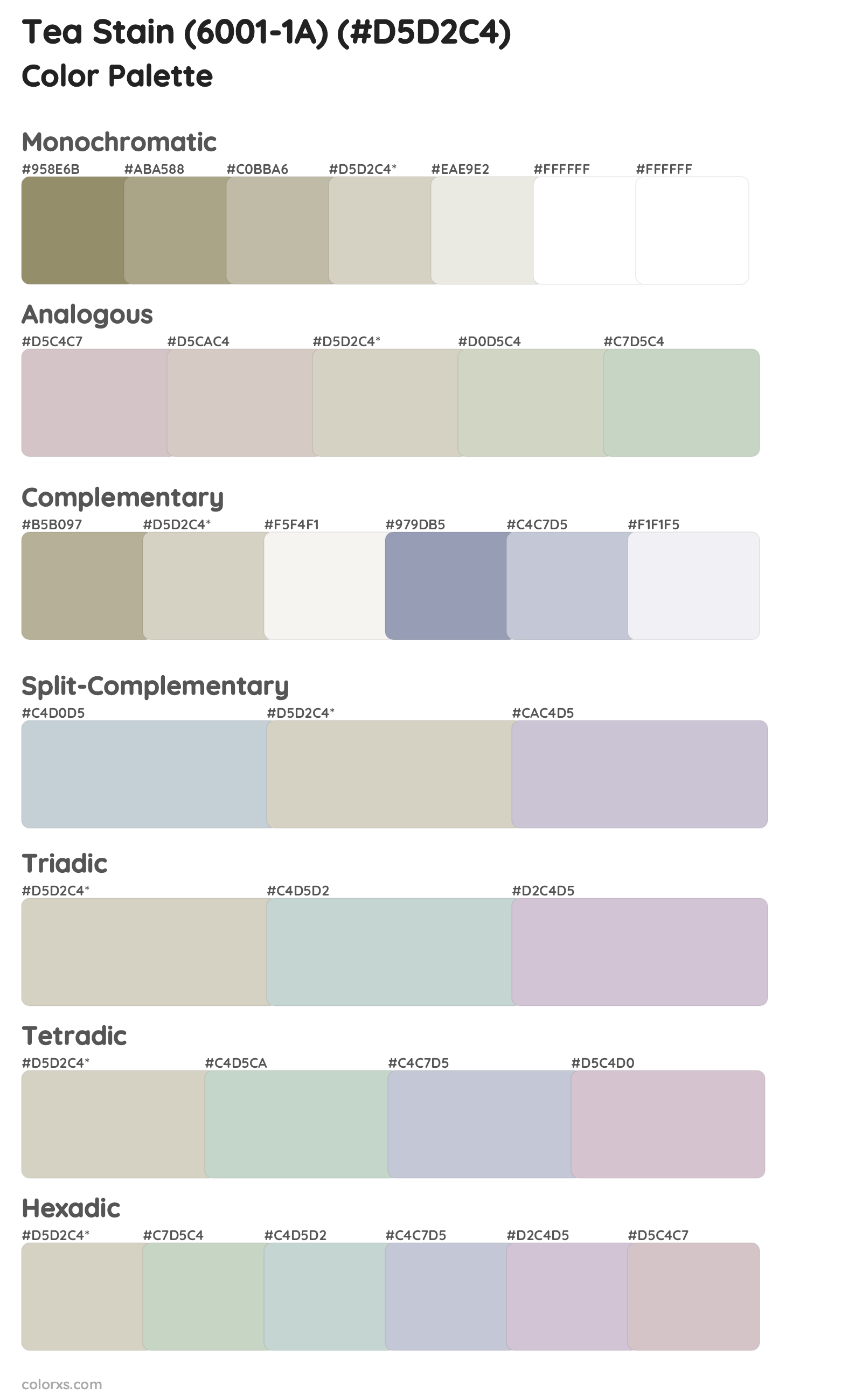 Tea Stain (6001-1A) Color Scheme Palettes