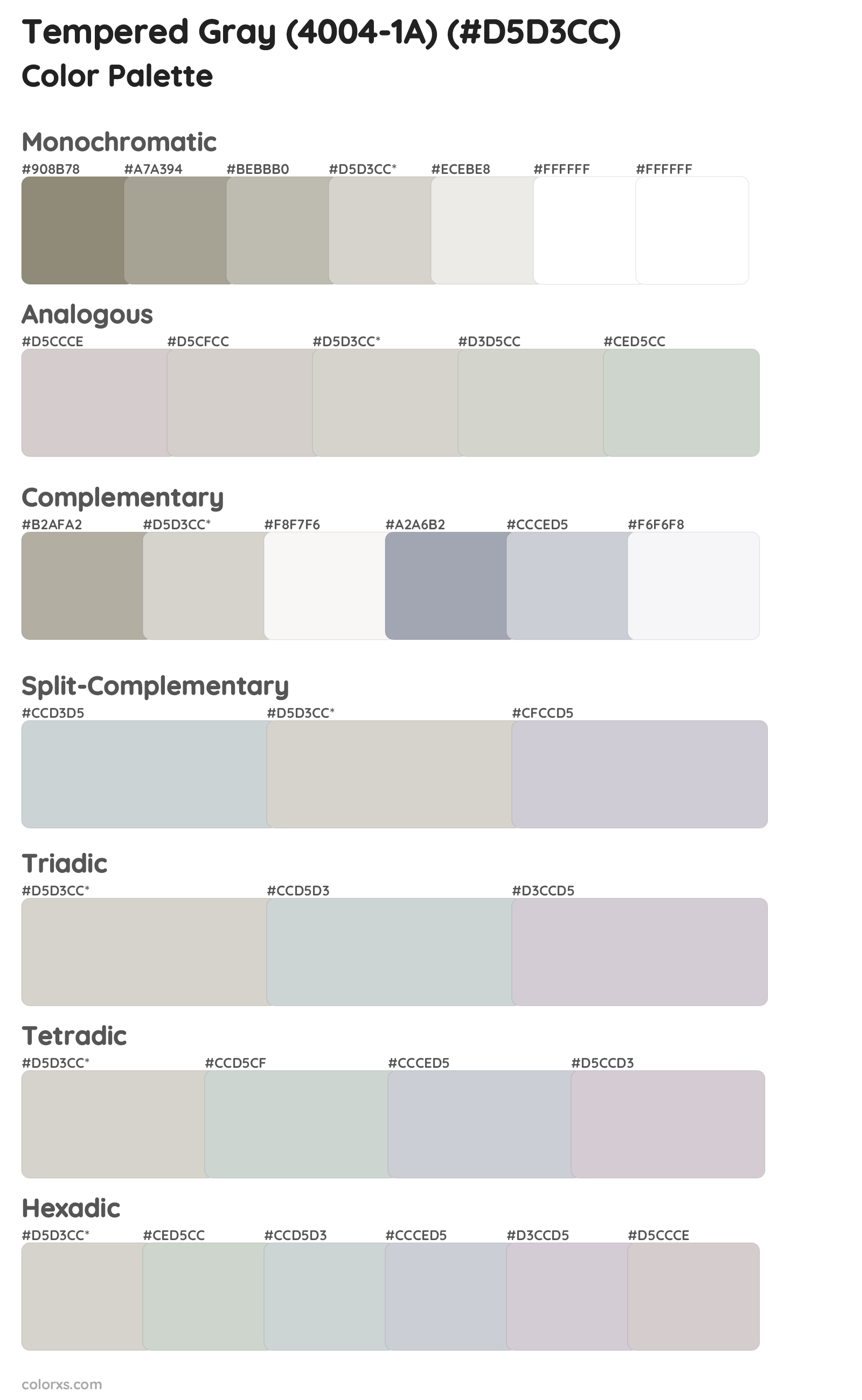 Tempered Gray (4004-1A) Color Scheme Palettes