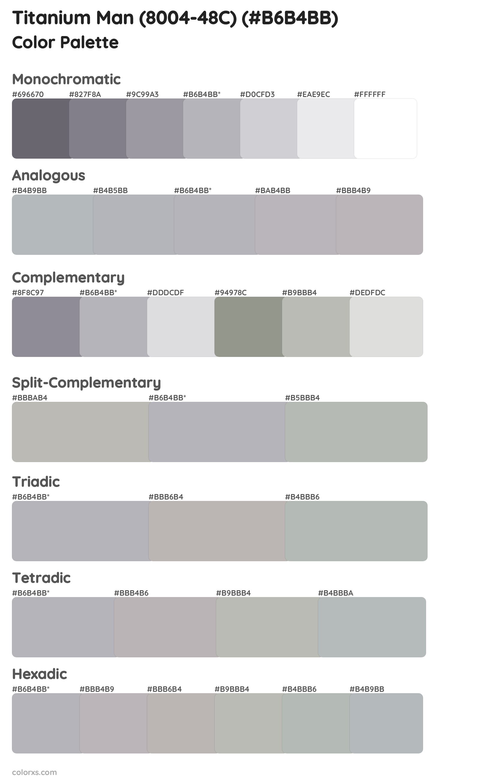 Titanium Man (8004-48C) Color Scheme Palettes