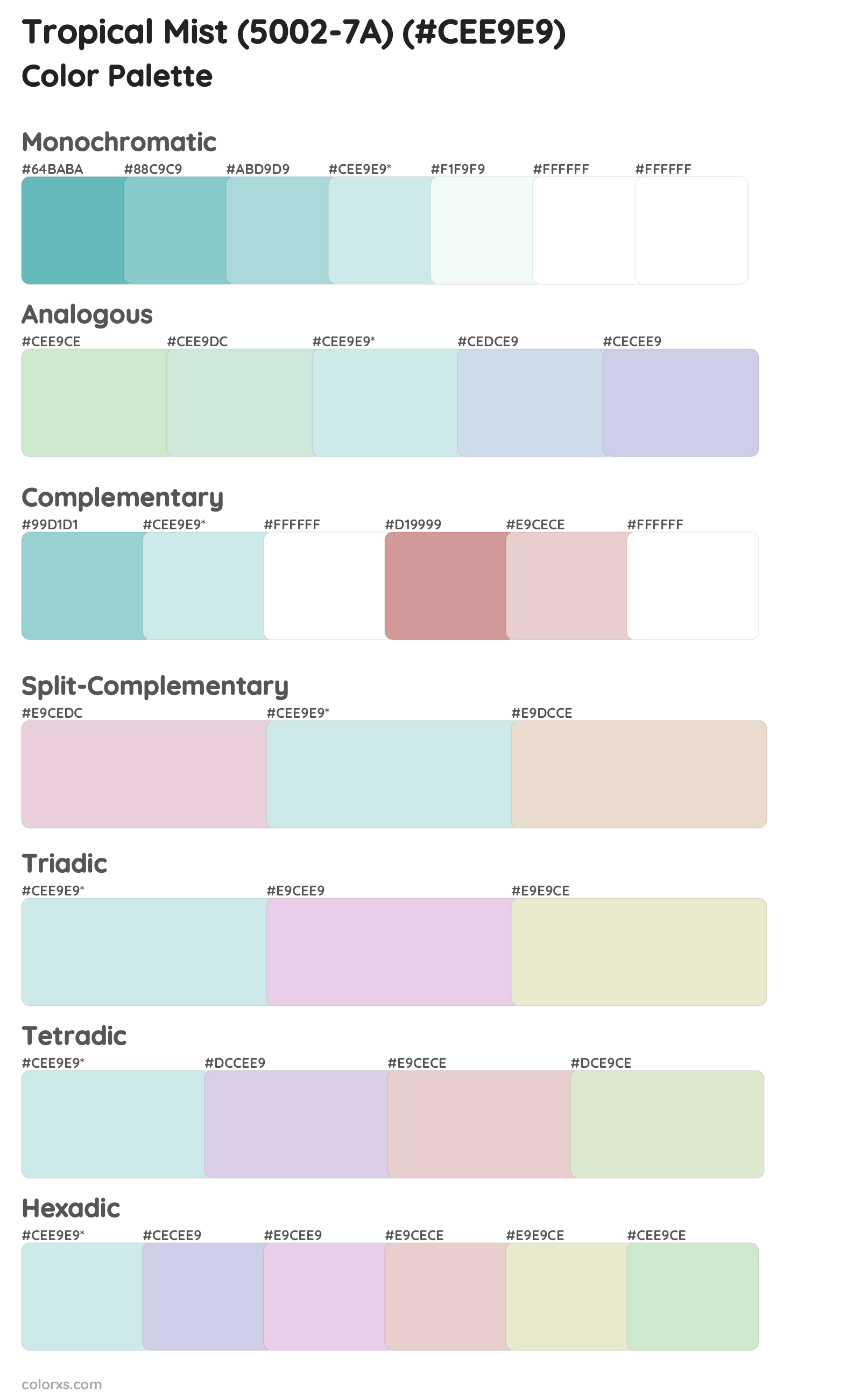 Tropical Mist (5002-7A) Color Scheme Palettes