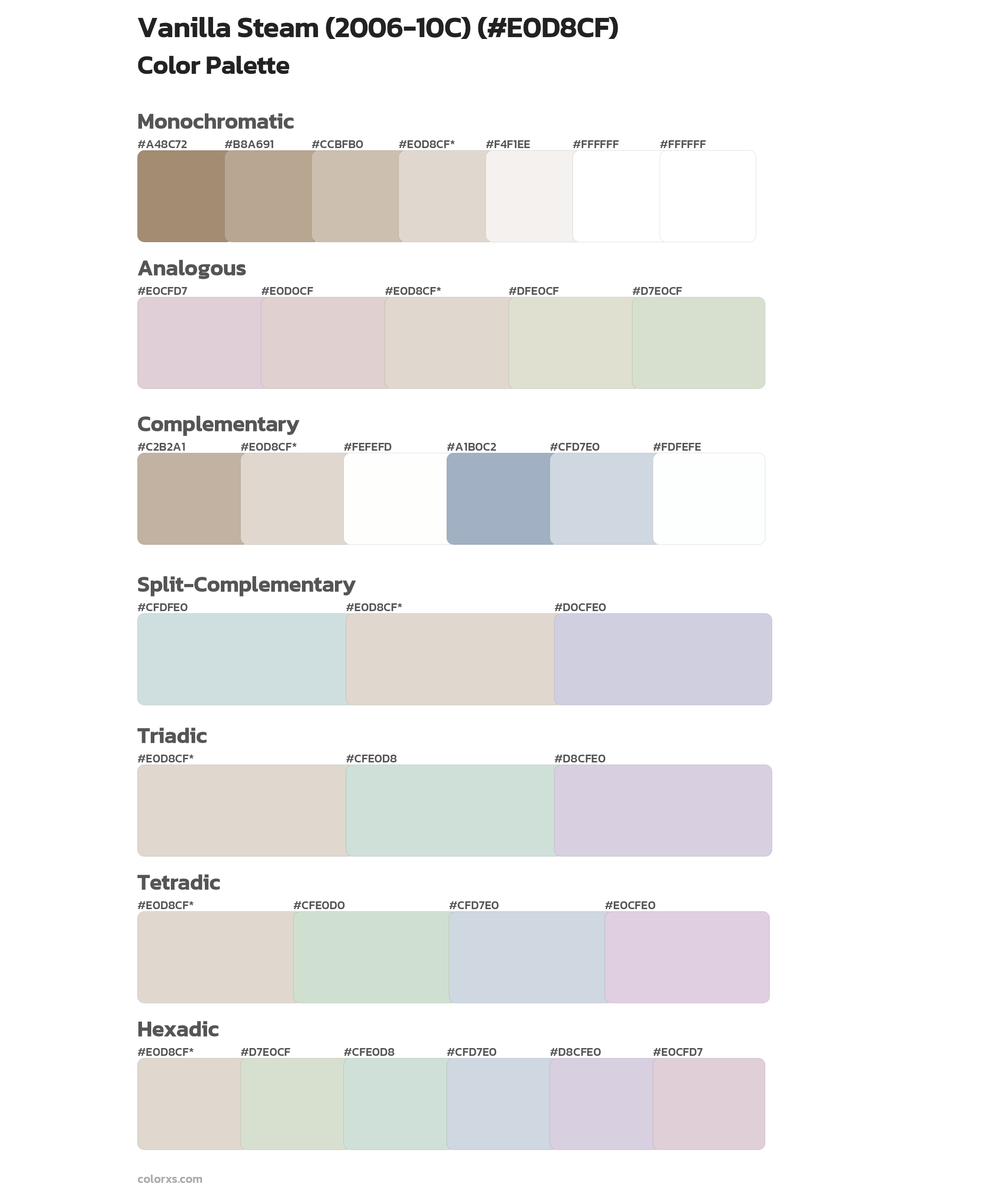 Vanilla Steam (2006-10C) Color Scheme Palettes