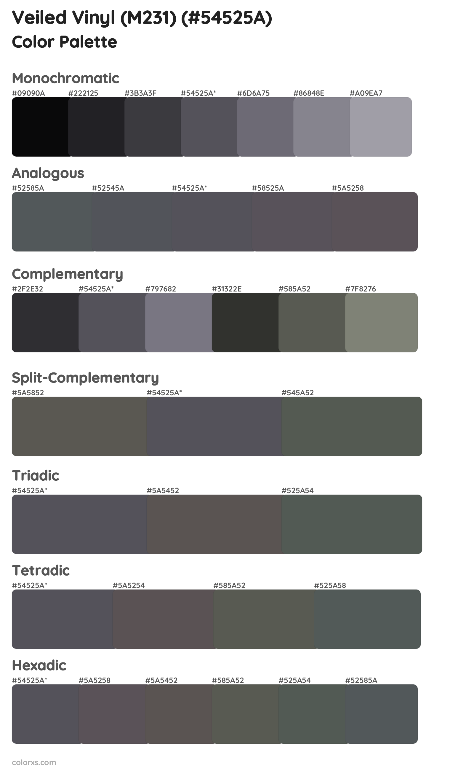 Veiled Vinyl (M231) Color Scheme Palettes