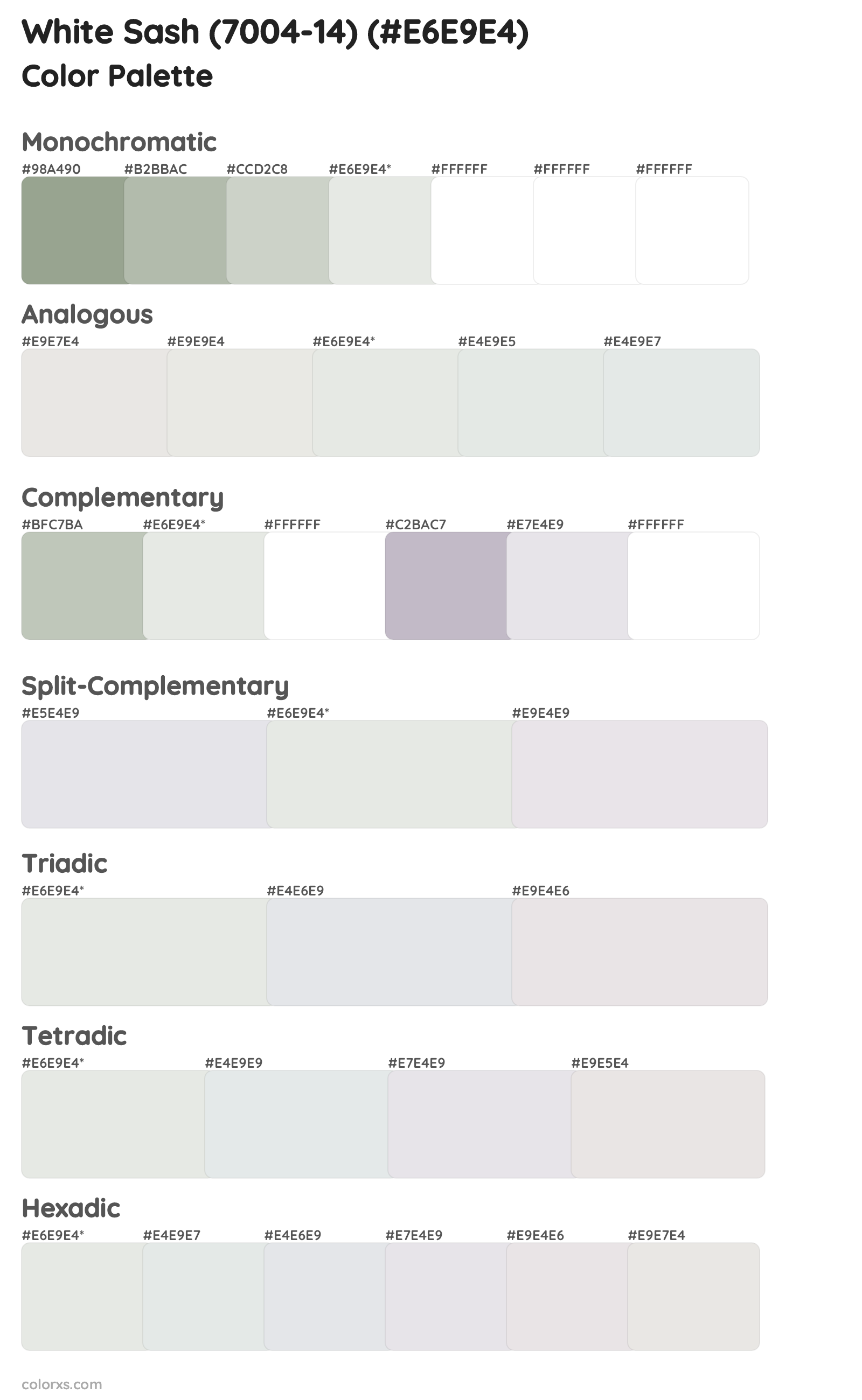 White Sash (7004-14) Color Scheme Palettes