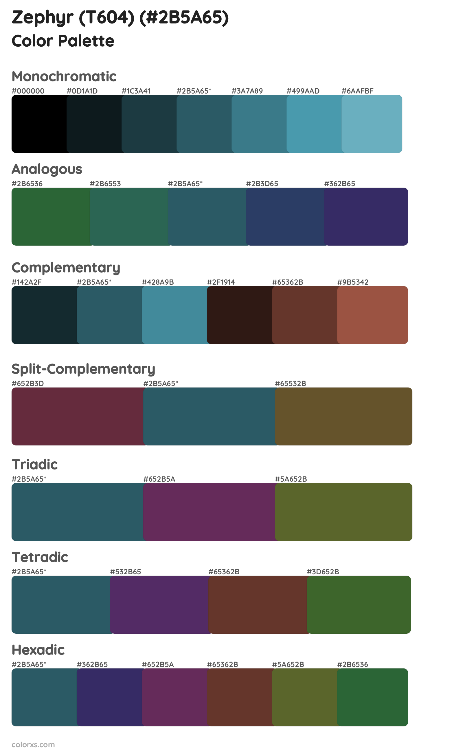 Zephyr (T604) Color Scheme Palettes