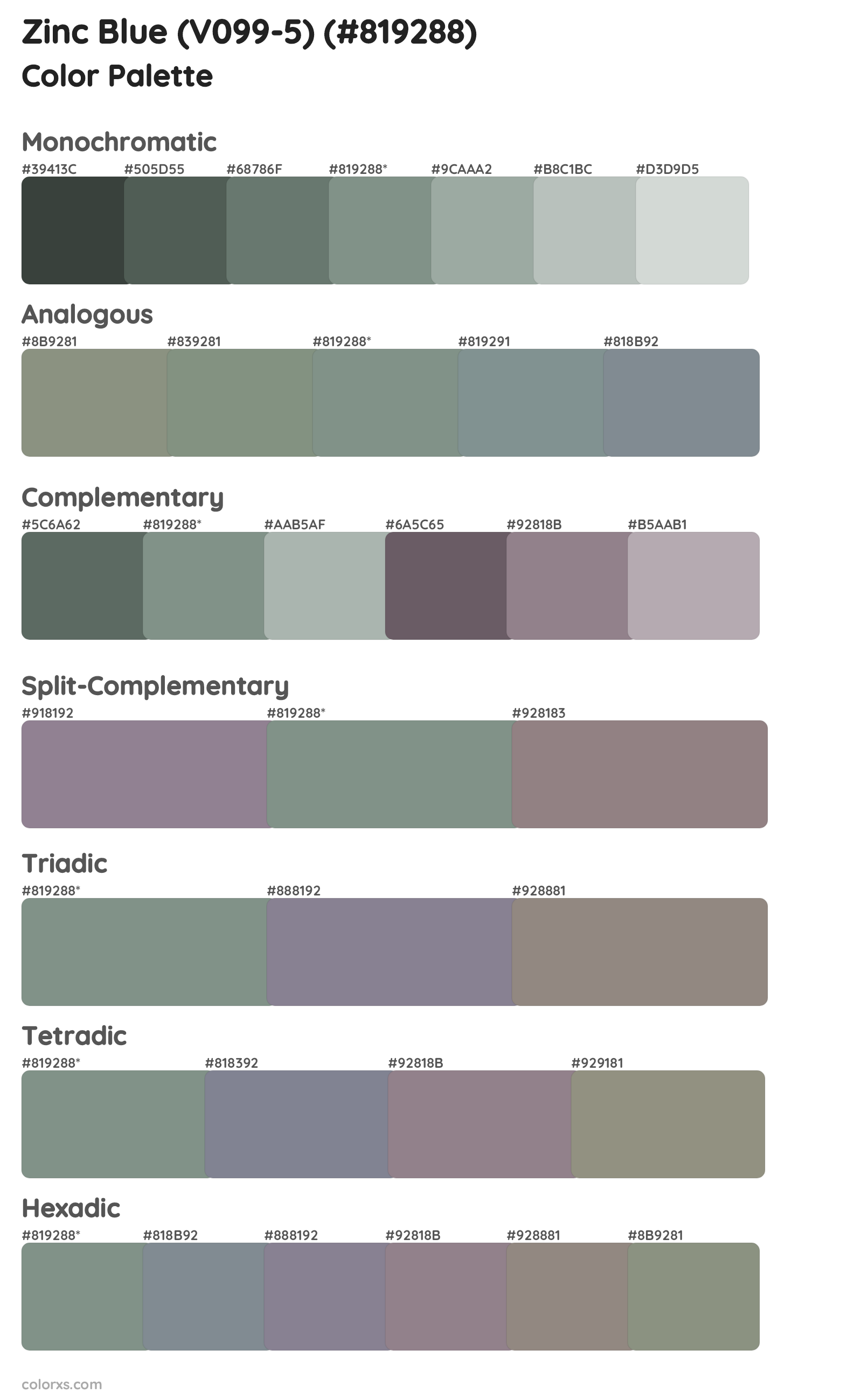 Zinc Blue (V099-5) Color Scheme Palettes