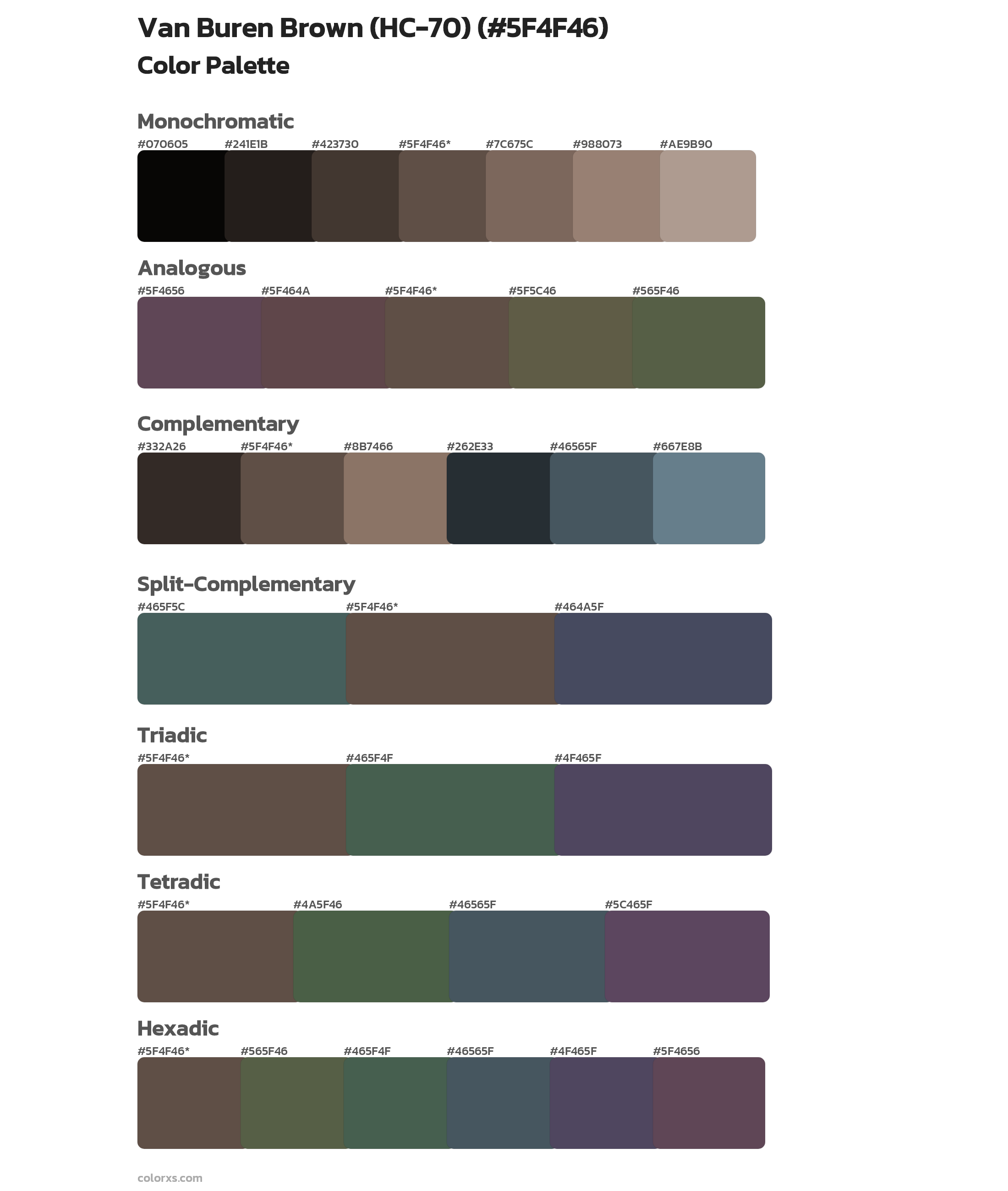 Van Buren Brown (HC-70) Color Scheme Palettes