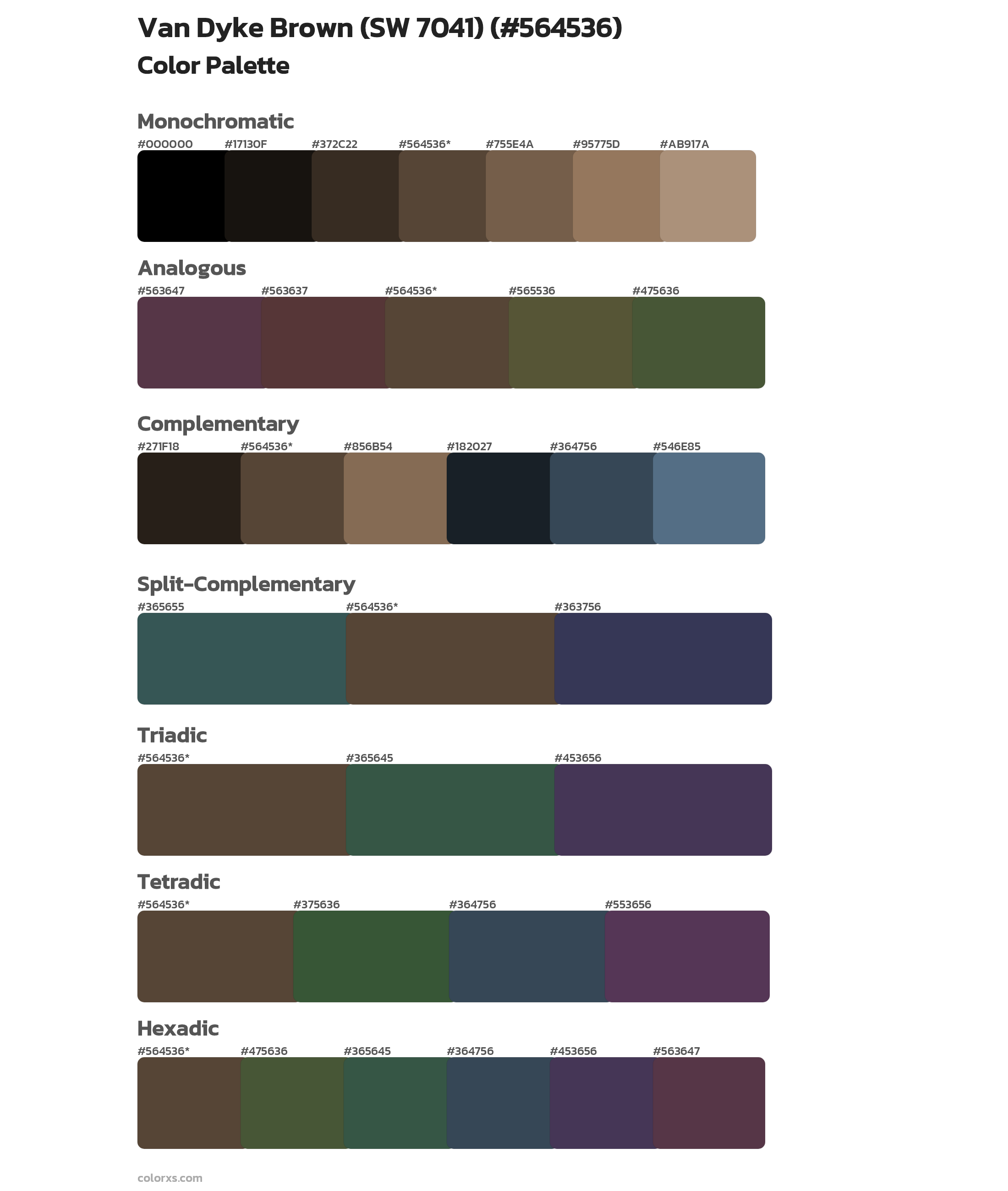 Van Dyke Brown (SW 7041) Color Scheme Palettes