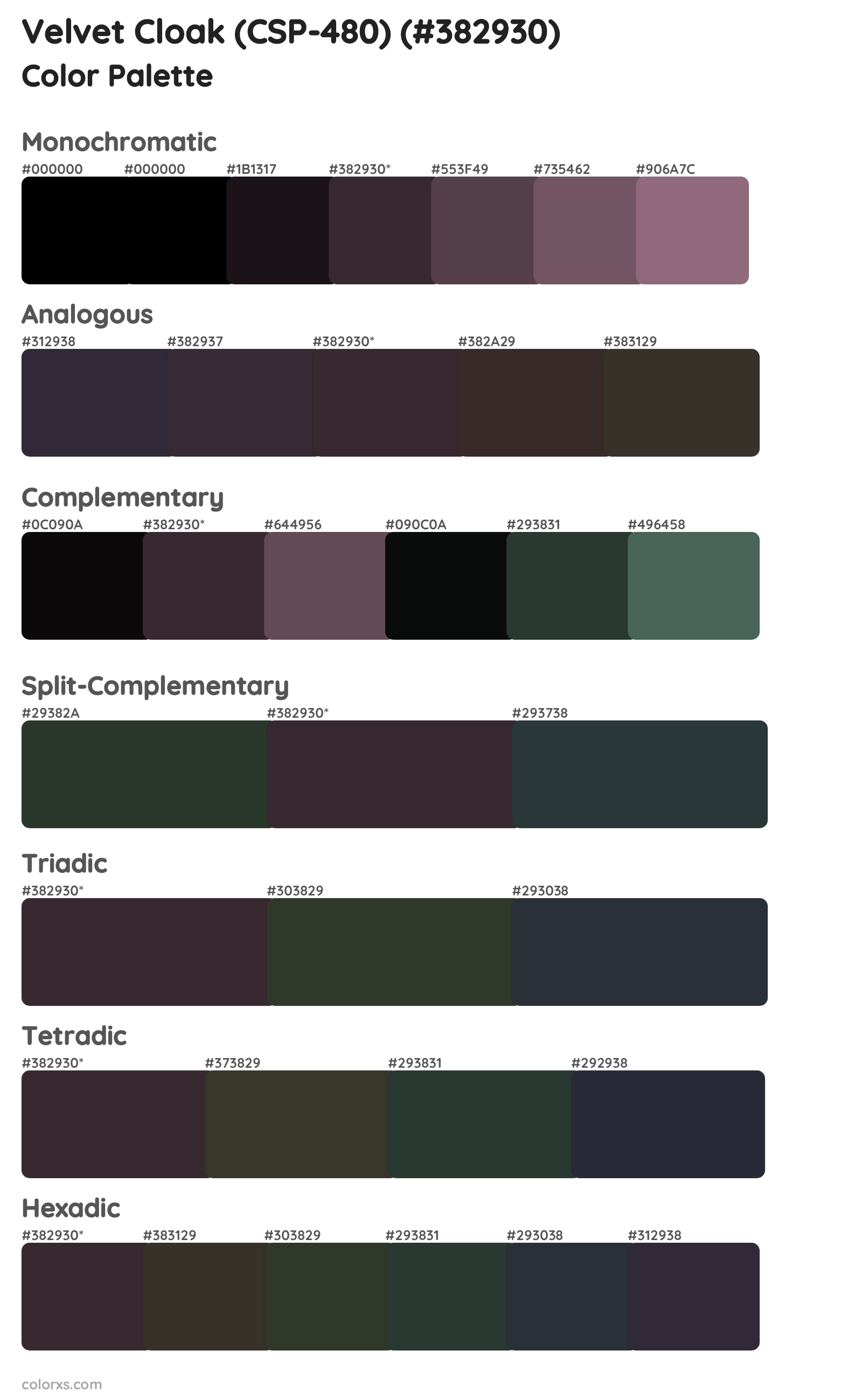 Velvet Cloak (CSP-480) Color Scheme Palettes