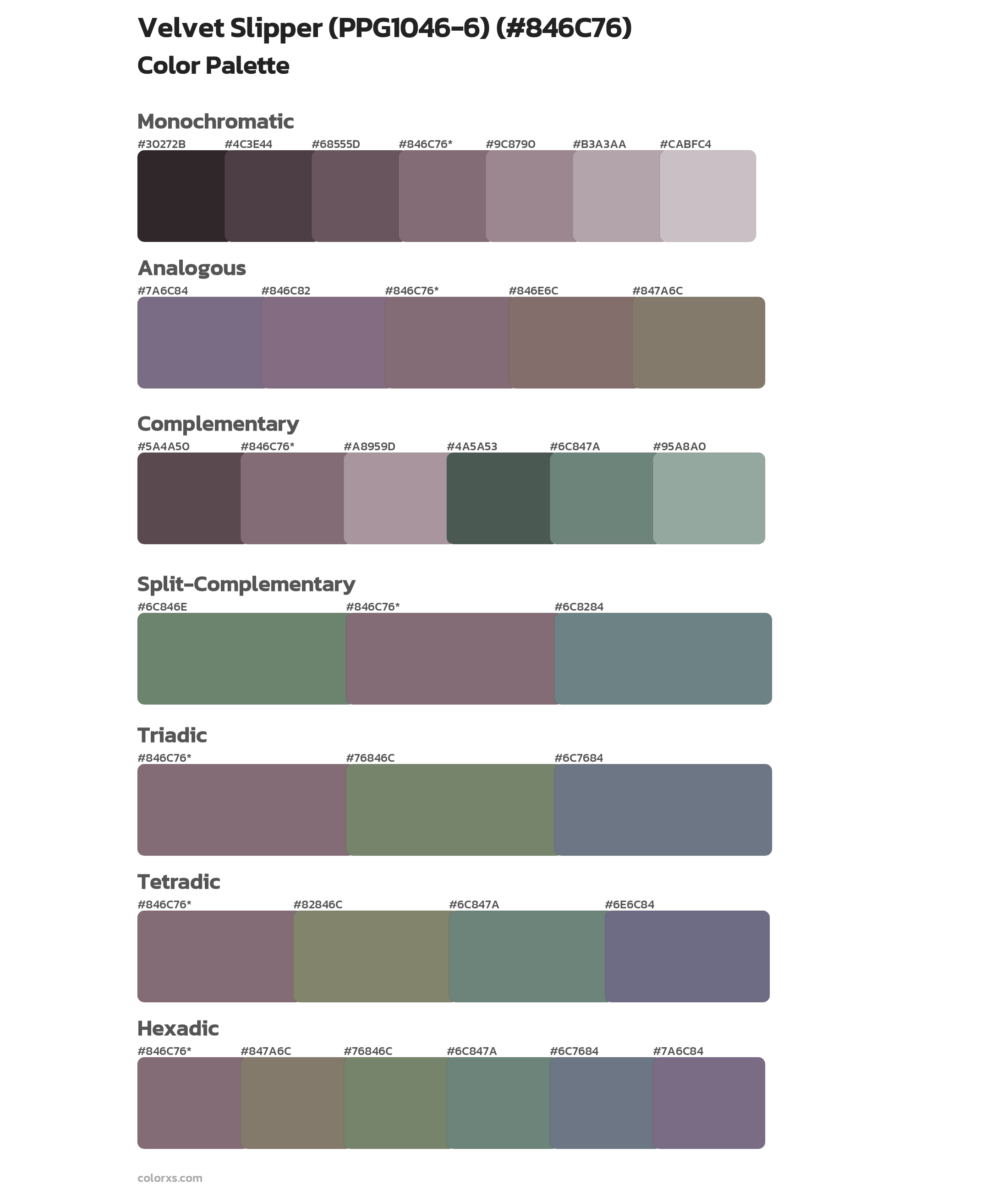 Velvet Slipper (PPG1046-6) Color Scheme Palettes