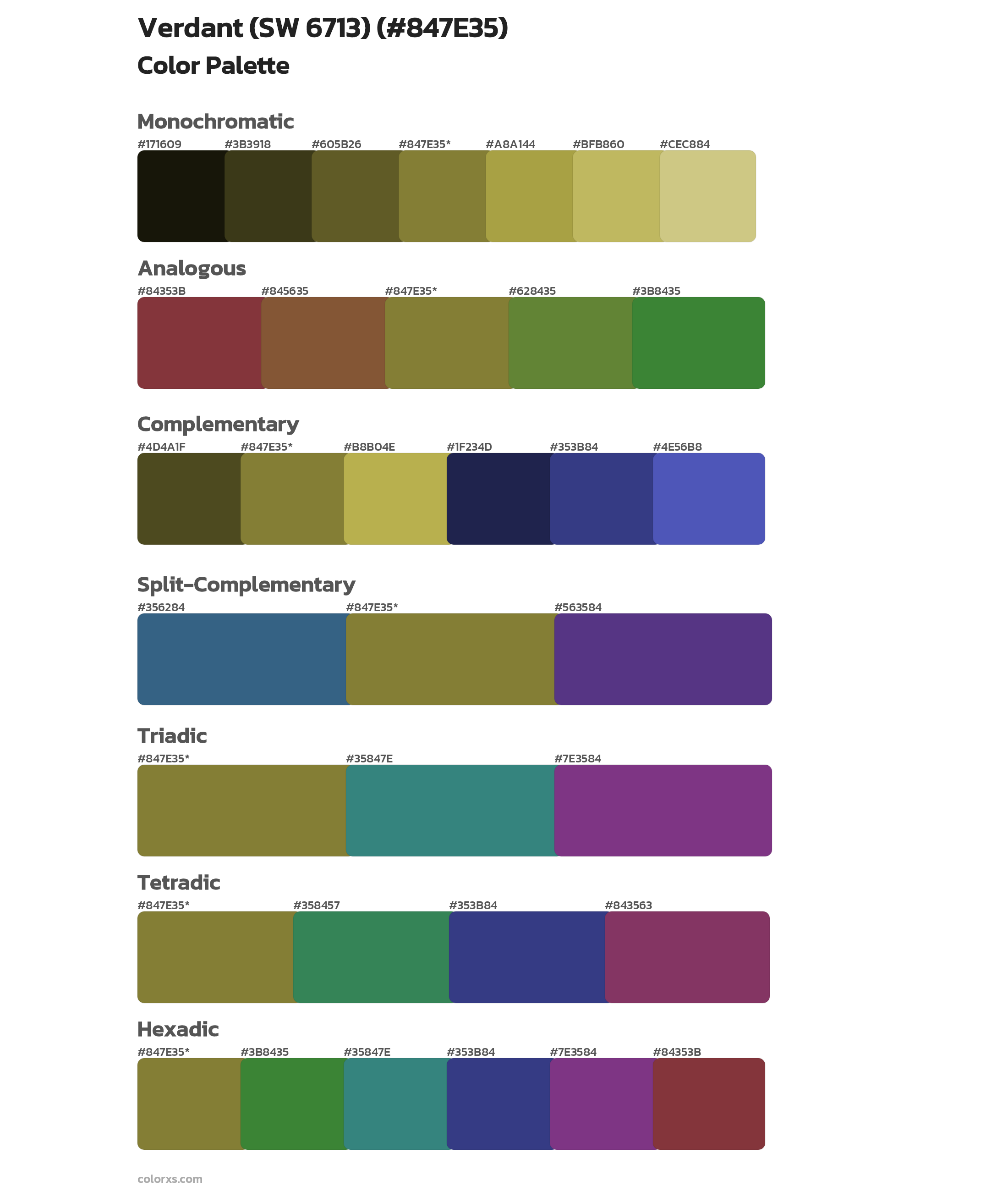 Verdant (SW 6713) Color Scheme Palettes