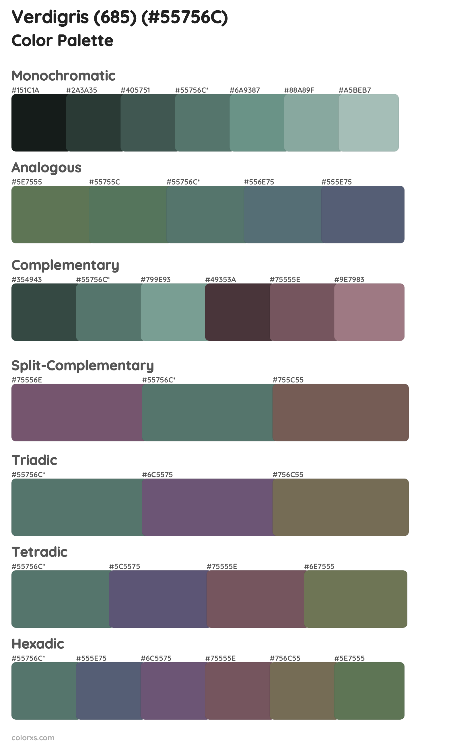 Verdigris (685) Color Scheme Palettes