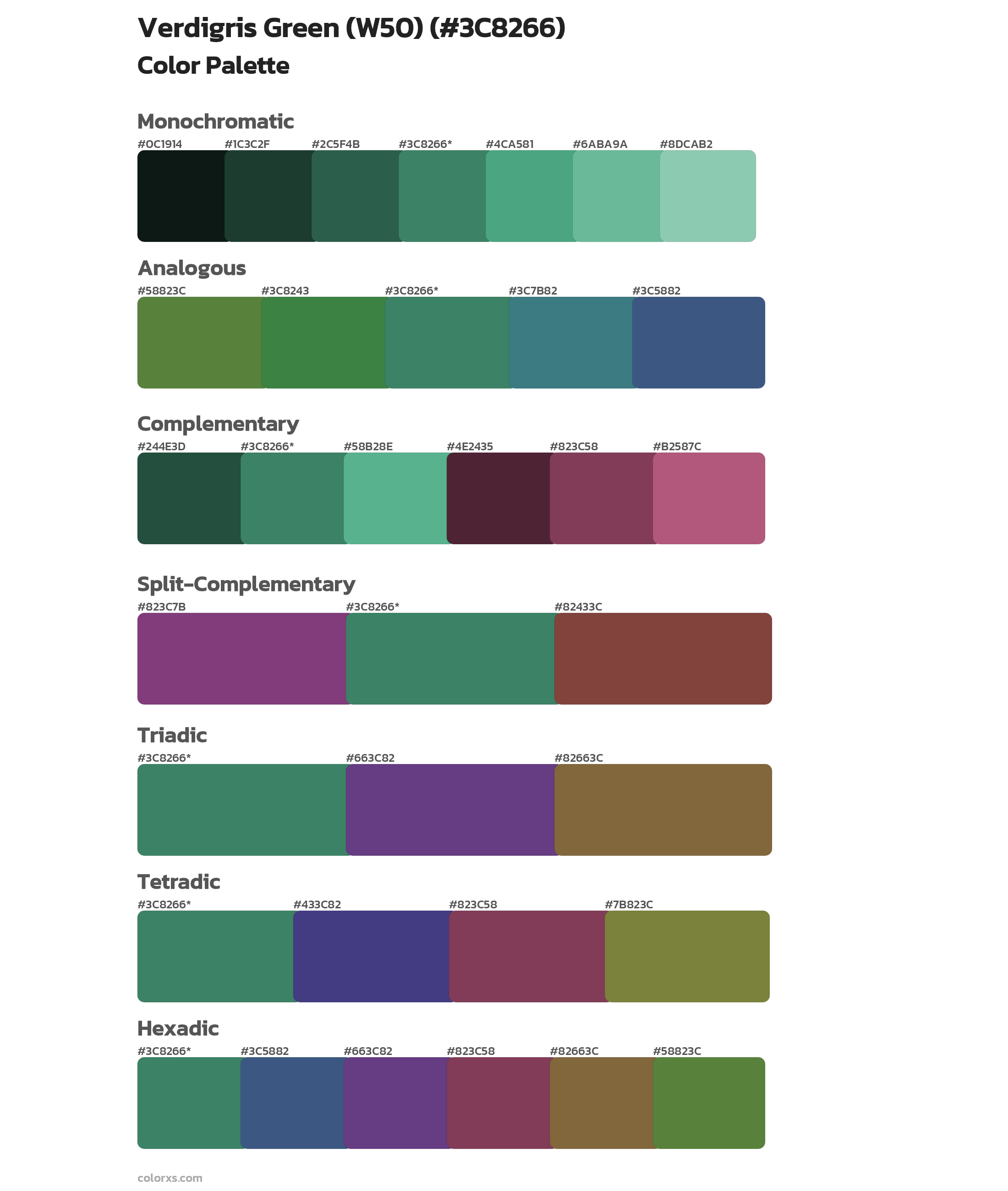 Verdigris Green (W50) Color Scheme Palettes