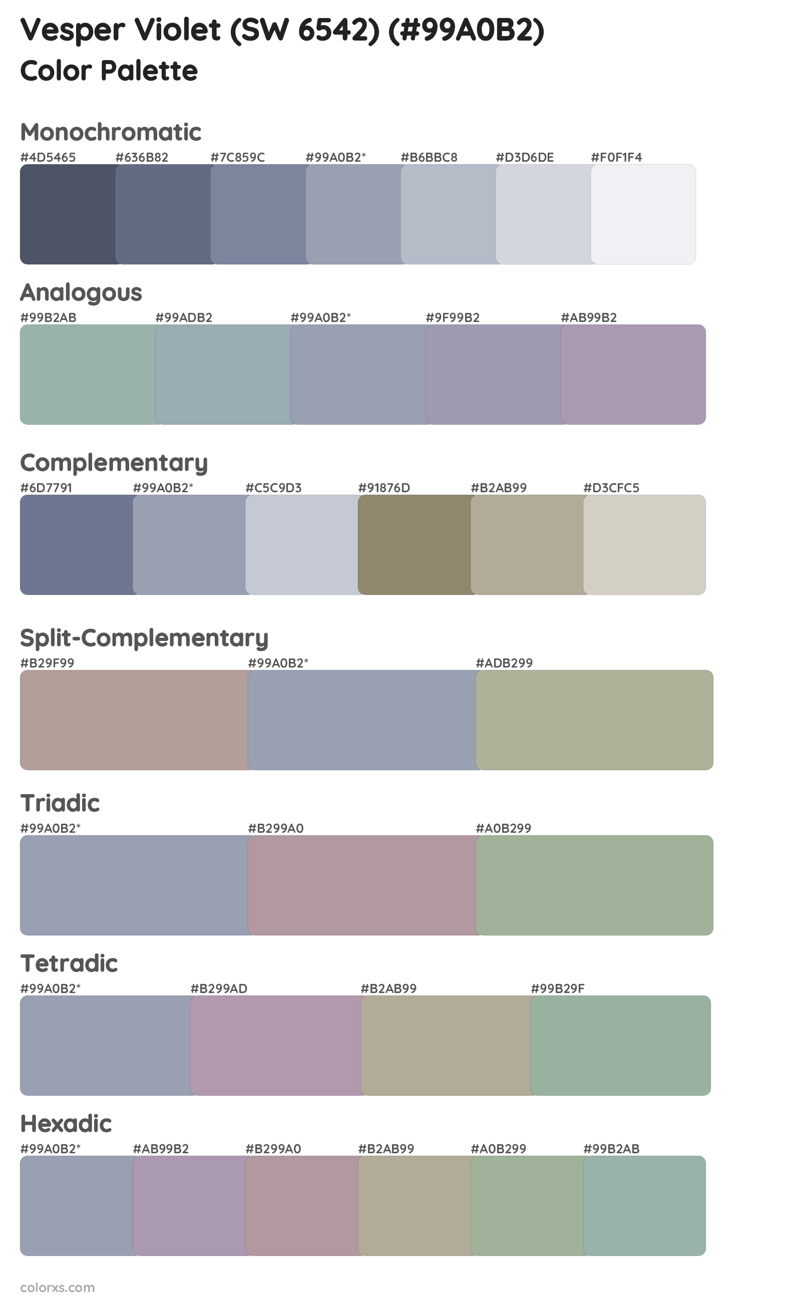 Vesper Violet (SW 6542) Color Scheme Palettes