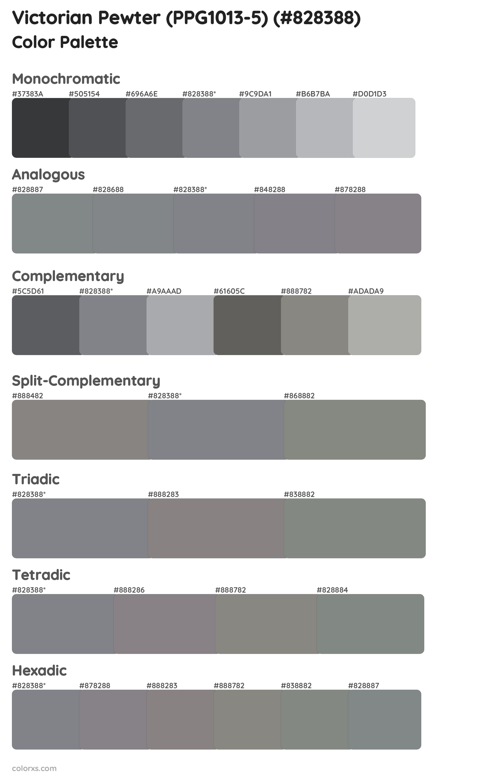 Victorian Pewter (PPG1013-5) Color Scheme Palettes