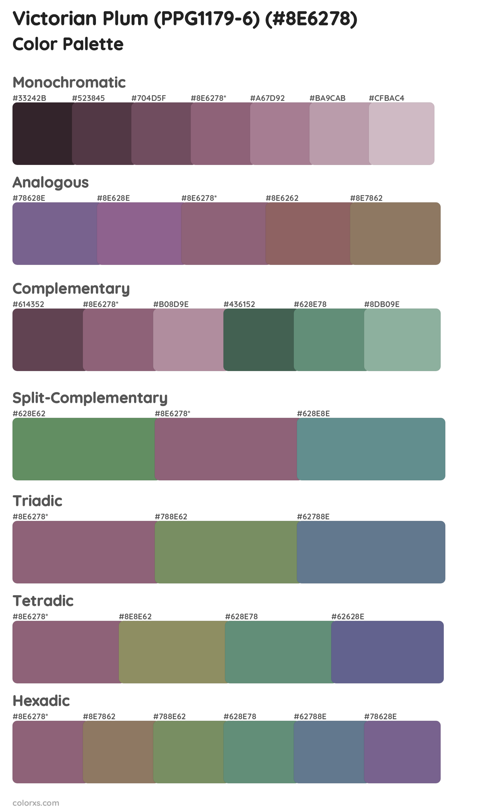 Victorian Plum (PPG1179-6) Color Scheme Palettes