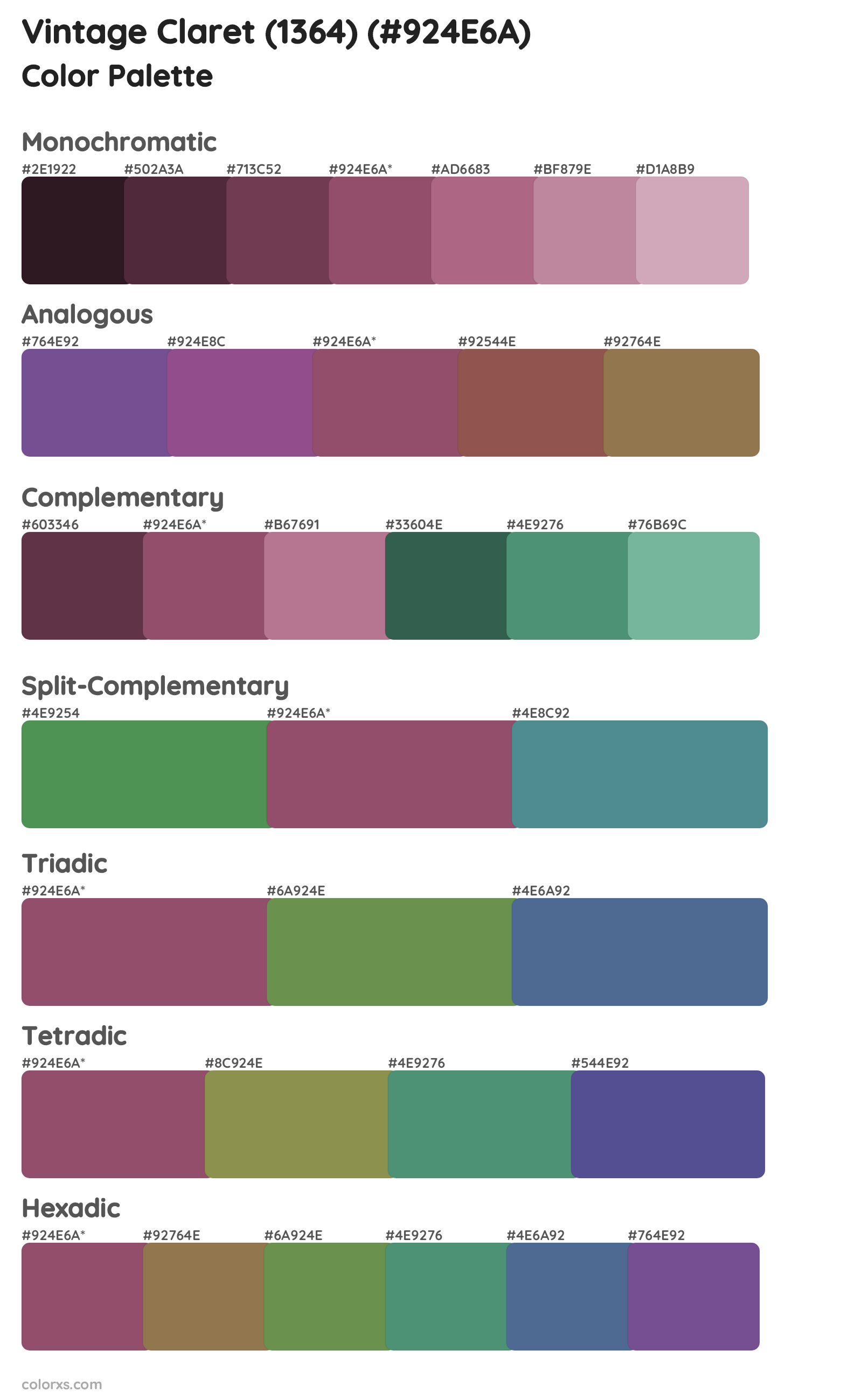Vintage Claret (1364) Color Scheme Palettes