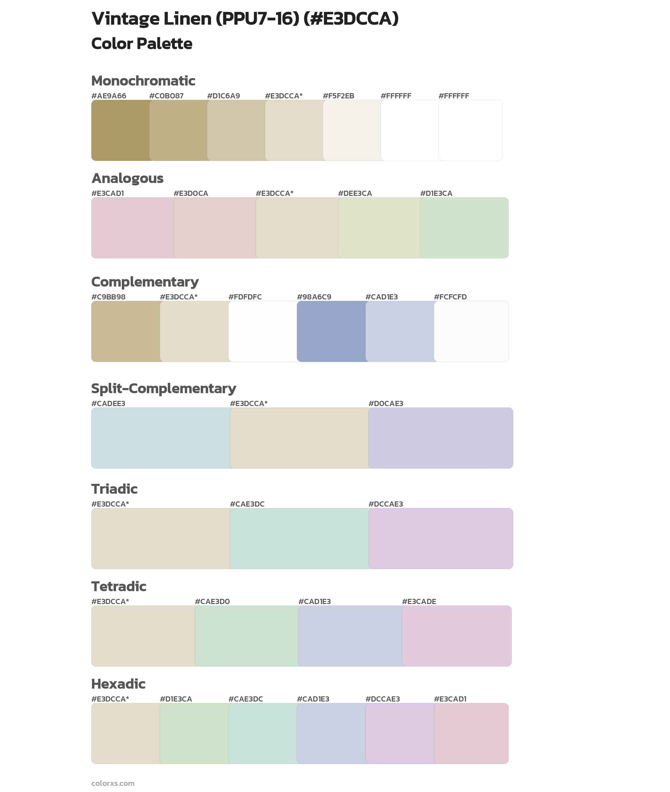 Vintage Linen (PPU7-16) Color Scheme Palettes