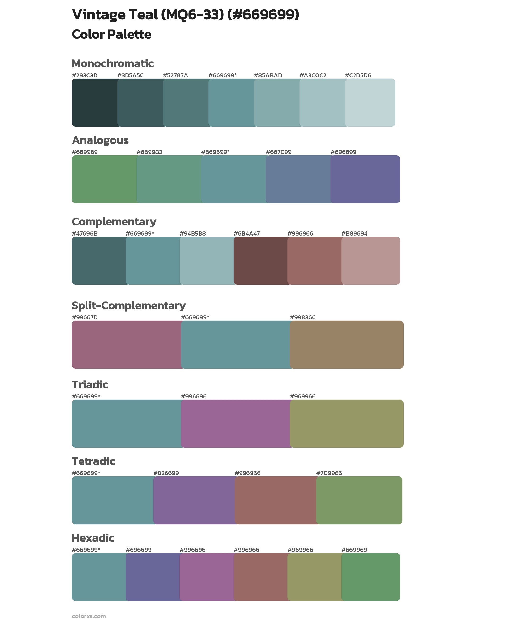 Vintage Teal (MQ6-33) Color Scheme Palettes