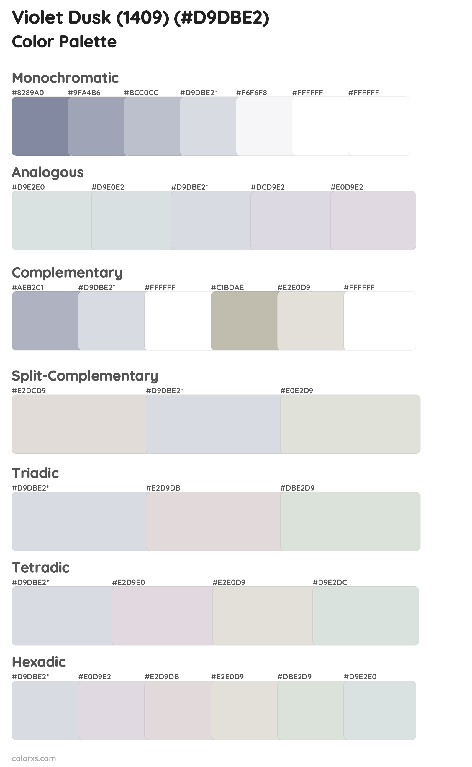 Violet Dusk (1409) Color Scheme Palettes