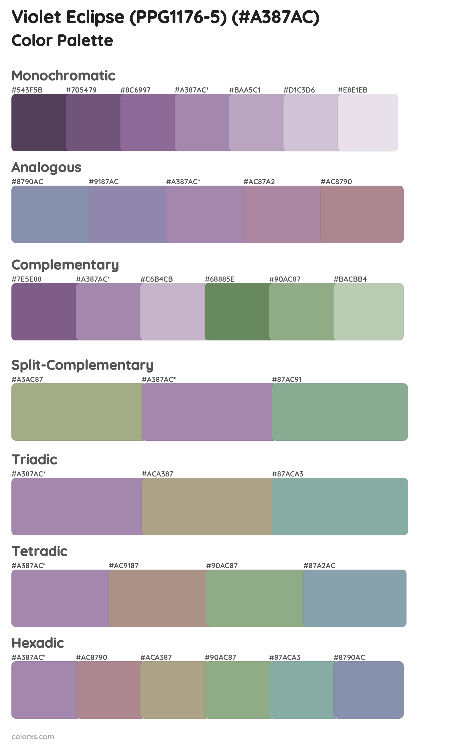 Violet Eclipse (PPG1176-5) Color Scheme Palettes