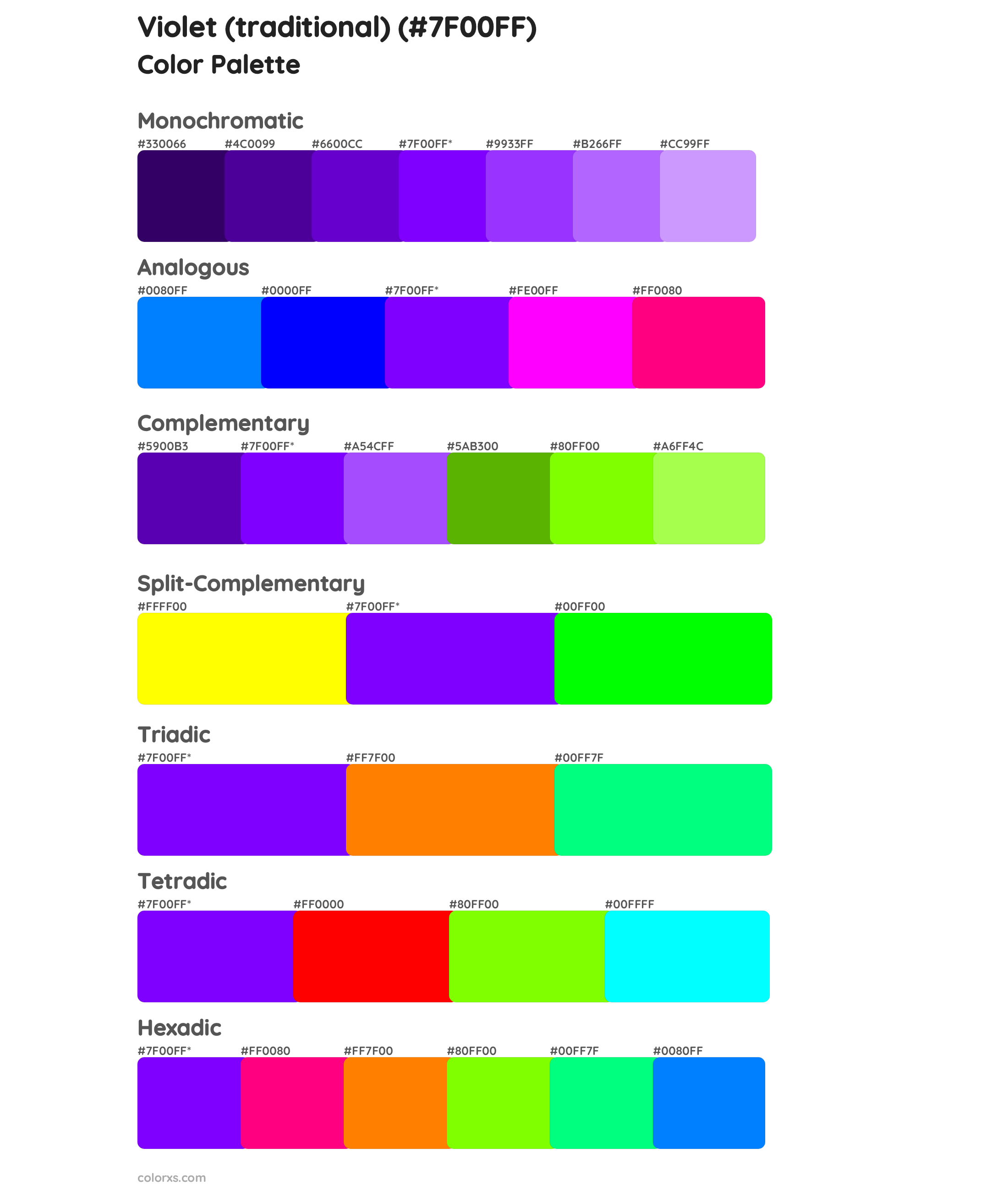 Violet (traditional) Color Scheme Palettes