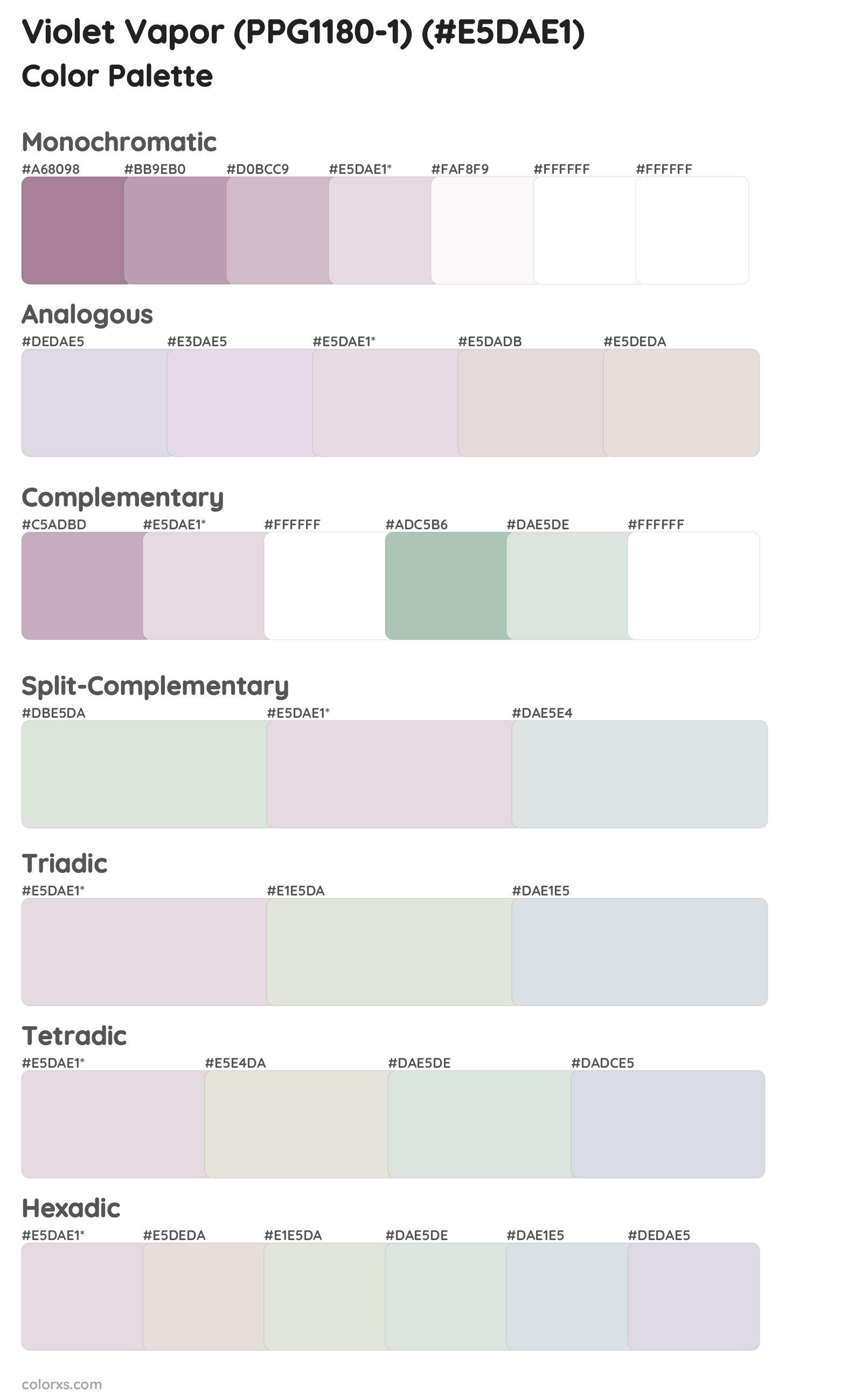 Violet Vapor (PPG1180-1) Color Scheme Palettes