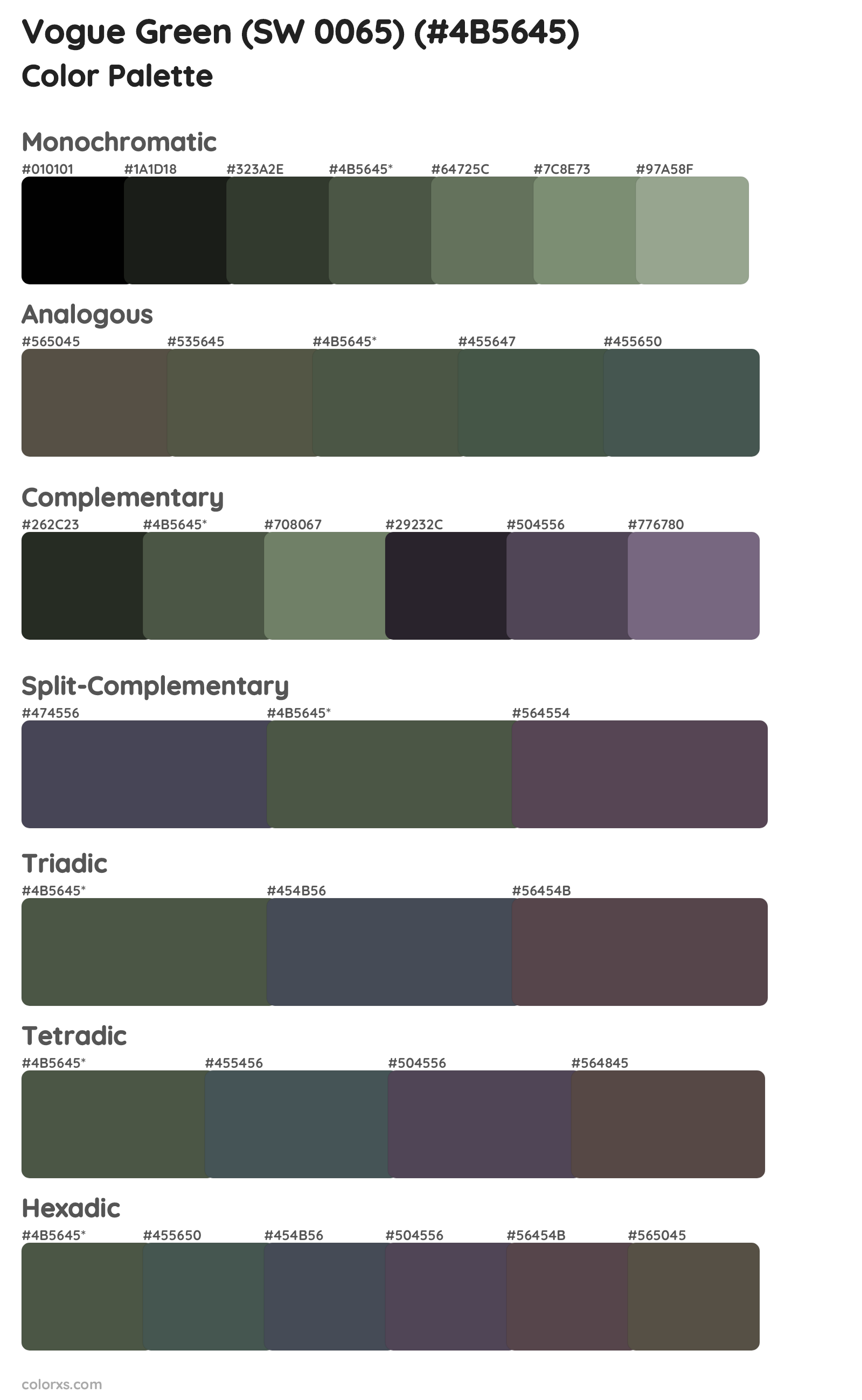 Vogue Green (SW 0065) Color Scheme Palettes