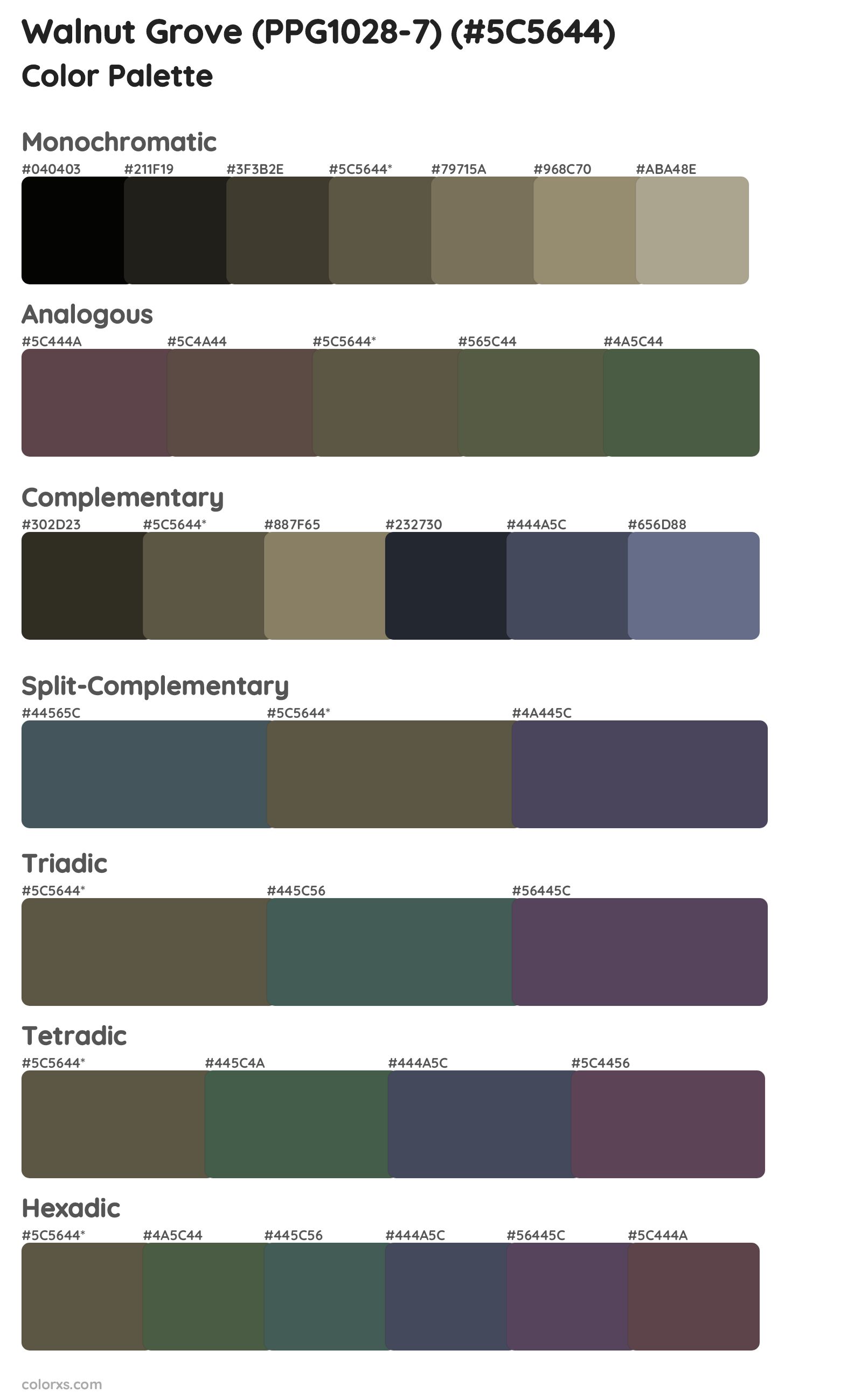 Walnut Grove (PPG1028-7) Color Scheme Palettes