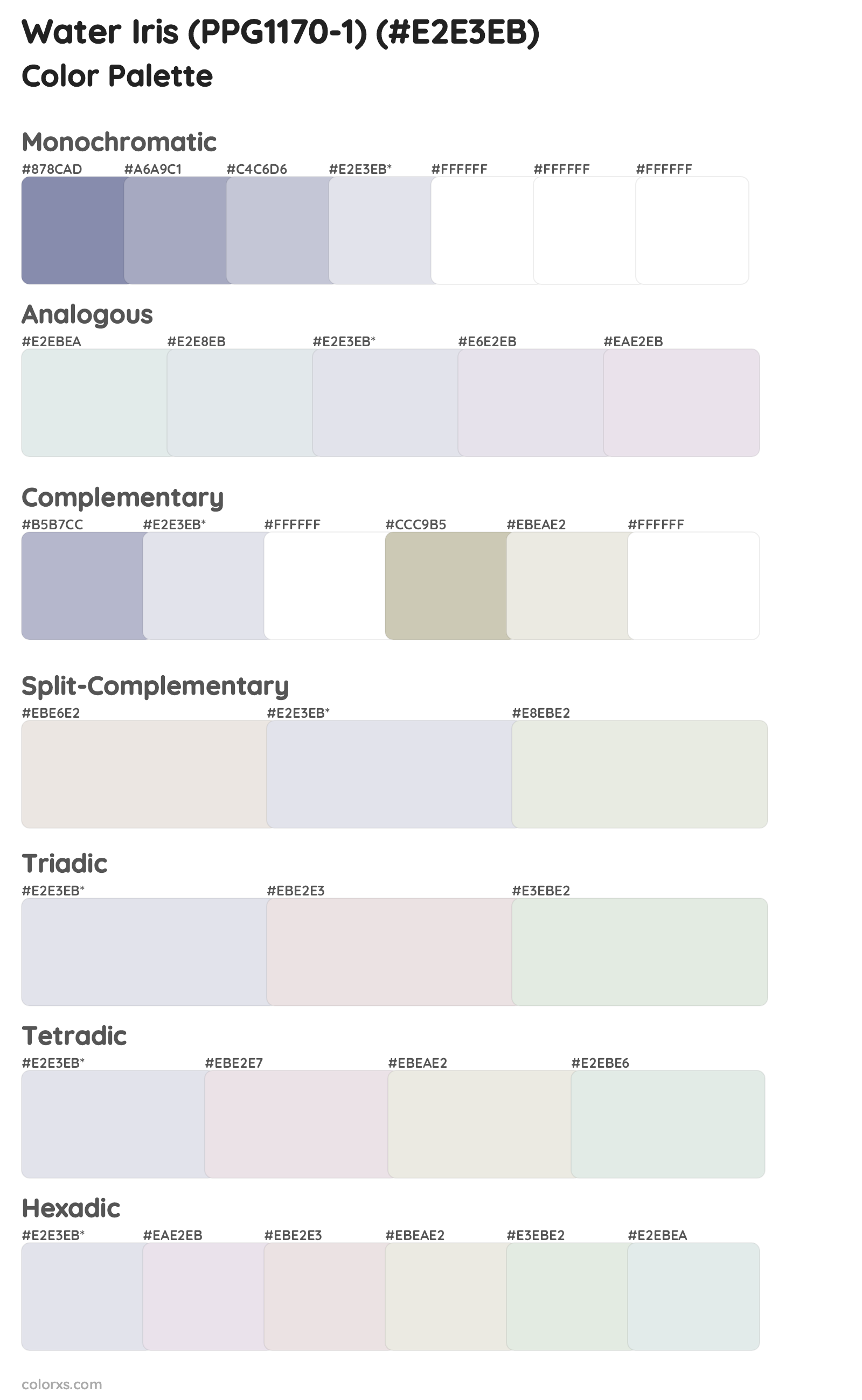 Water Iris (PPG1170-1) Color Scheme Palettes
