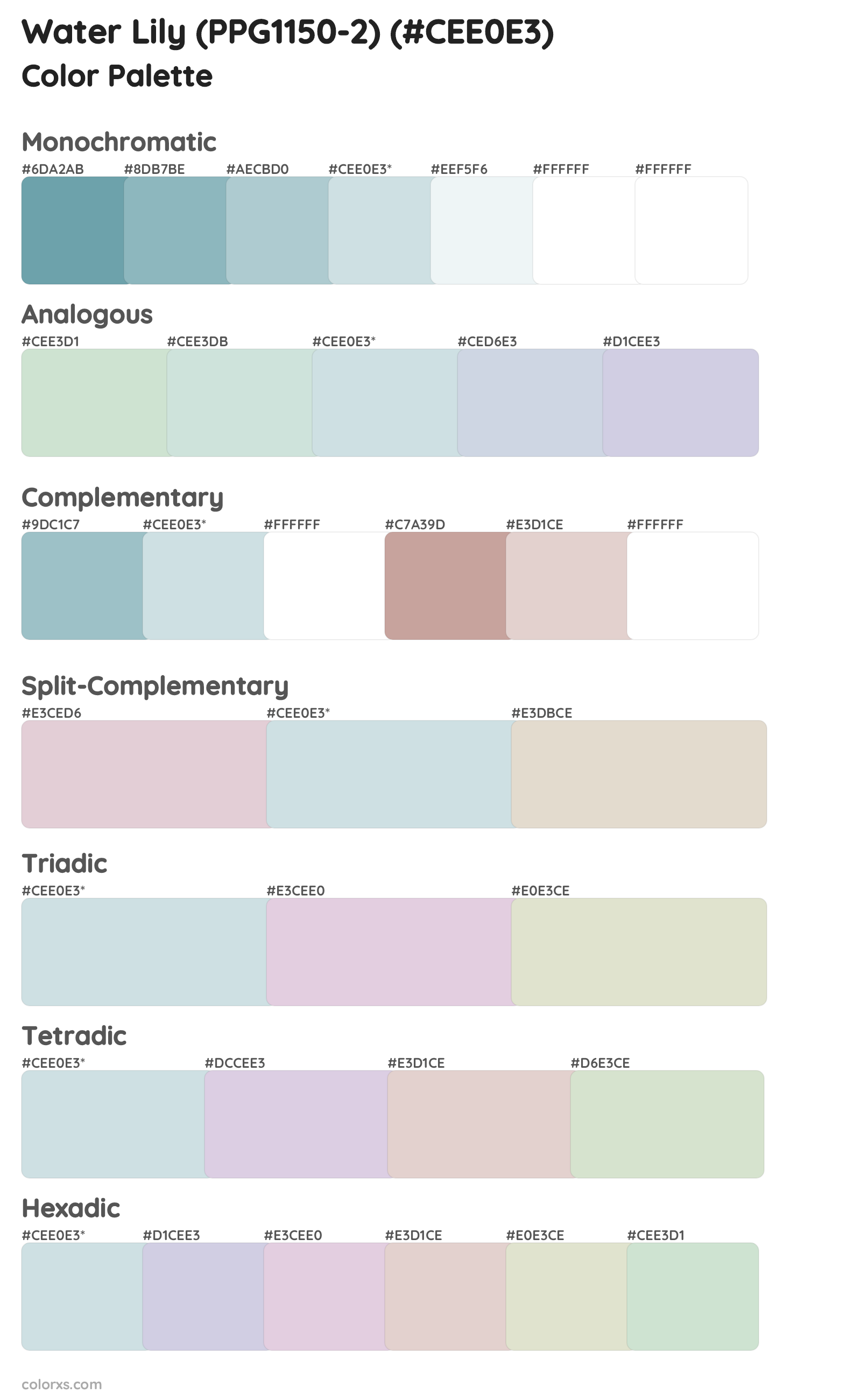 Water Lily (PPG1150-2) Color Scheme Palettes